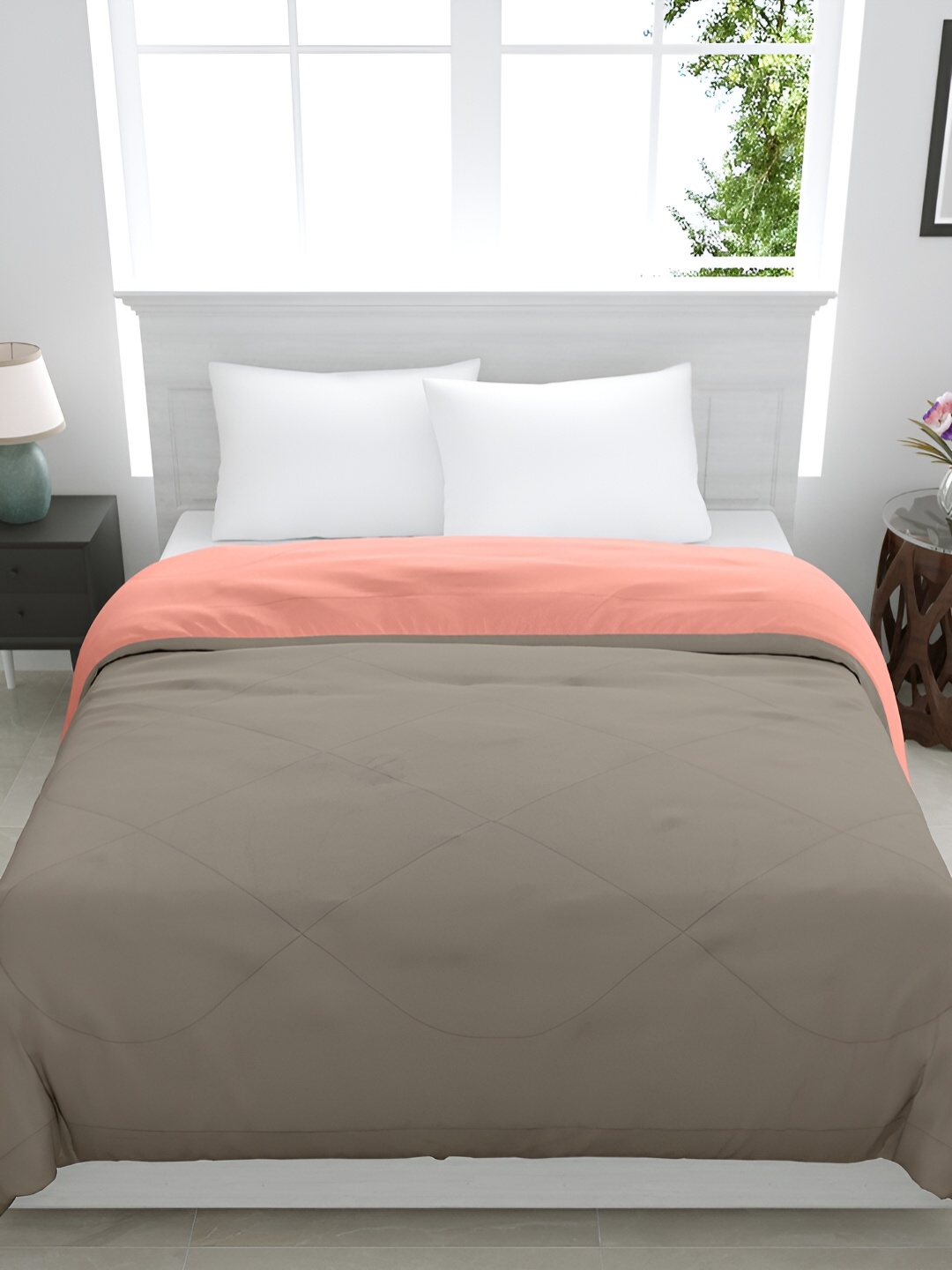 

GYT Taupe & Peach-Coloured Microfiber Mild Winter Single Bed Comforter