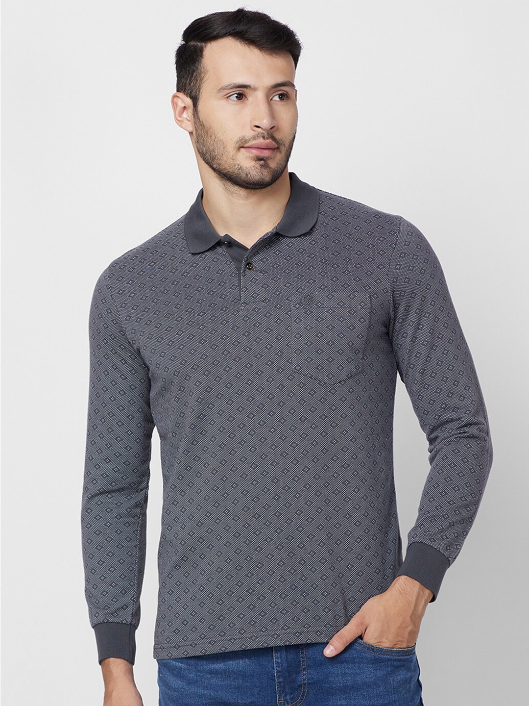 

CELSIUS Men Polo Collar Pockets T-shirt, Metallic