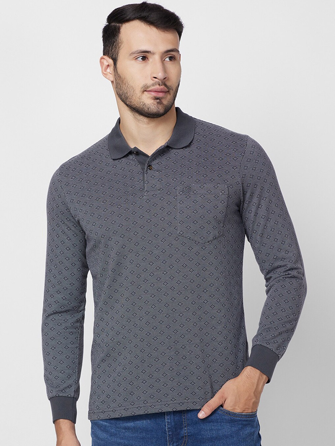 

CELSIUS Men Polo Collar Pockets T-shirt, Metallic