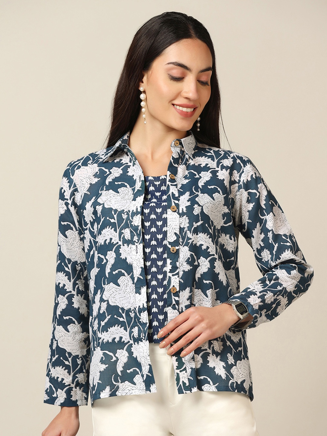 

FASHION DREAM Women Floral Opaque Printed Casual Shirt, Blue