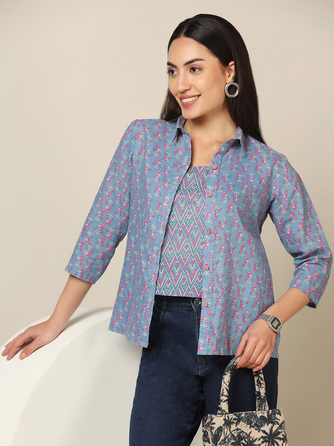 

FASHION DREAM Women Floral Opaque Printed Casual Shirt, Blue