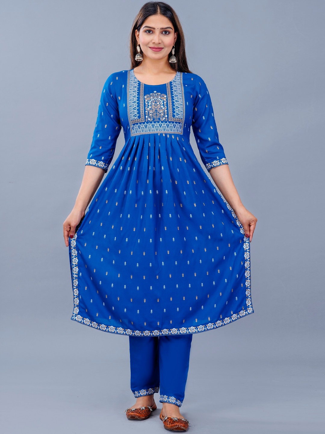 

MARISY Ethnic Motifs Printed Empire Kurta with Trousers, Blue