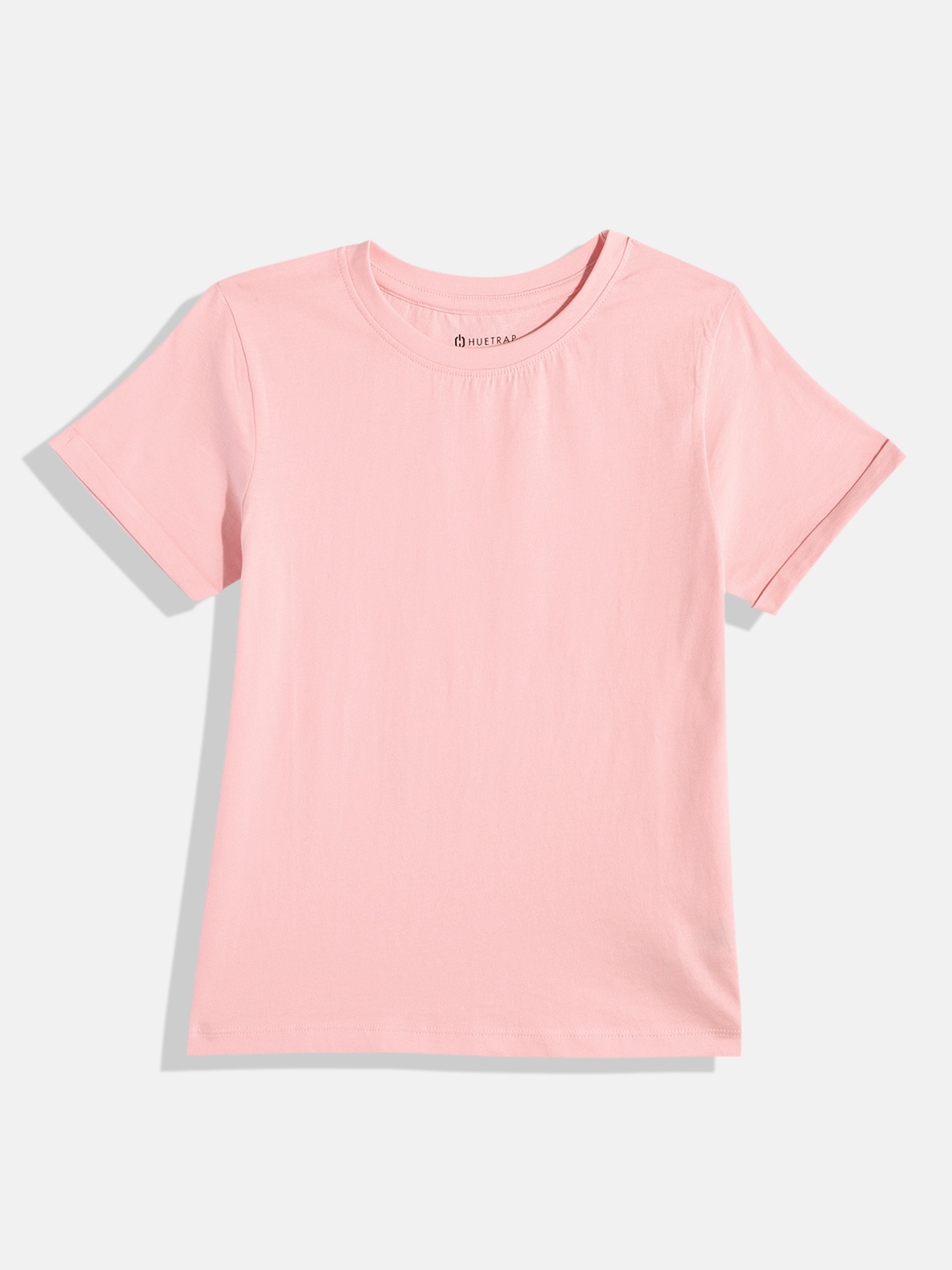 

Huetrap Girls Solid Pure Cotton T-shirt, Pink