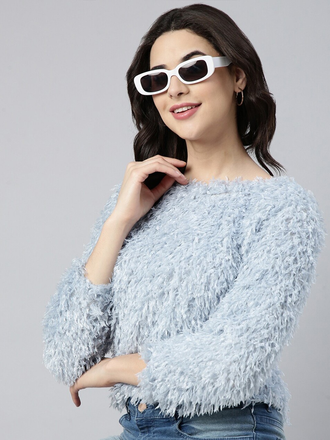 

SHOWOFF Fringed Top, Blue
