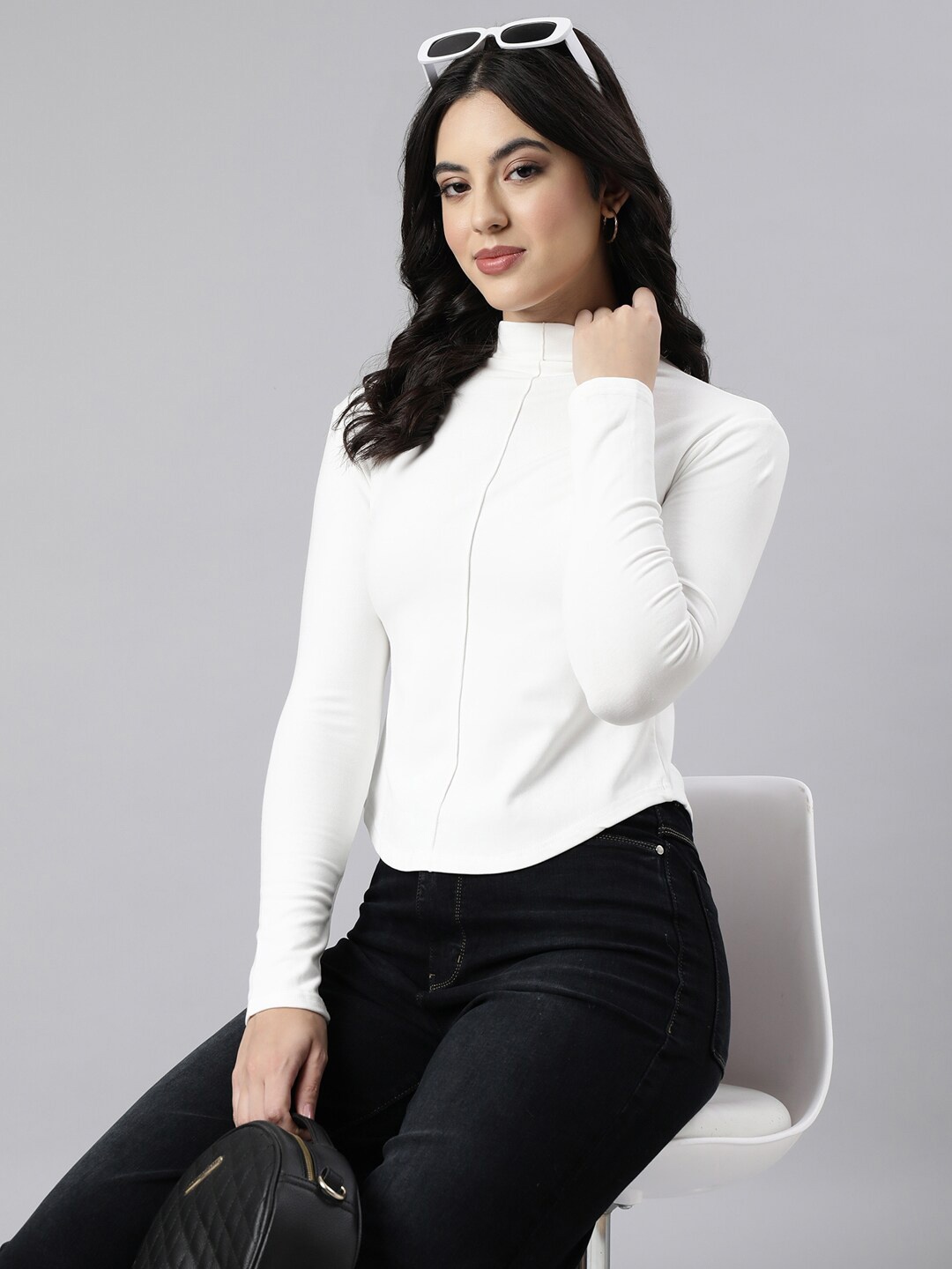 

SHOWOFF High Neck Long Sleeves Top, Off white