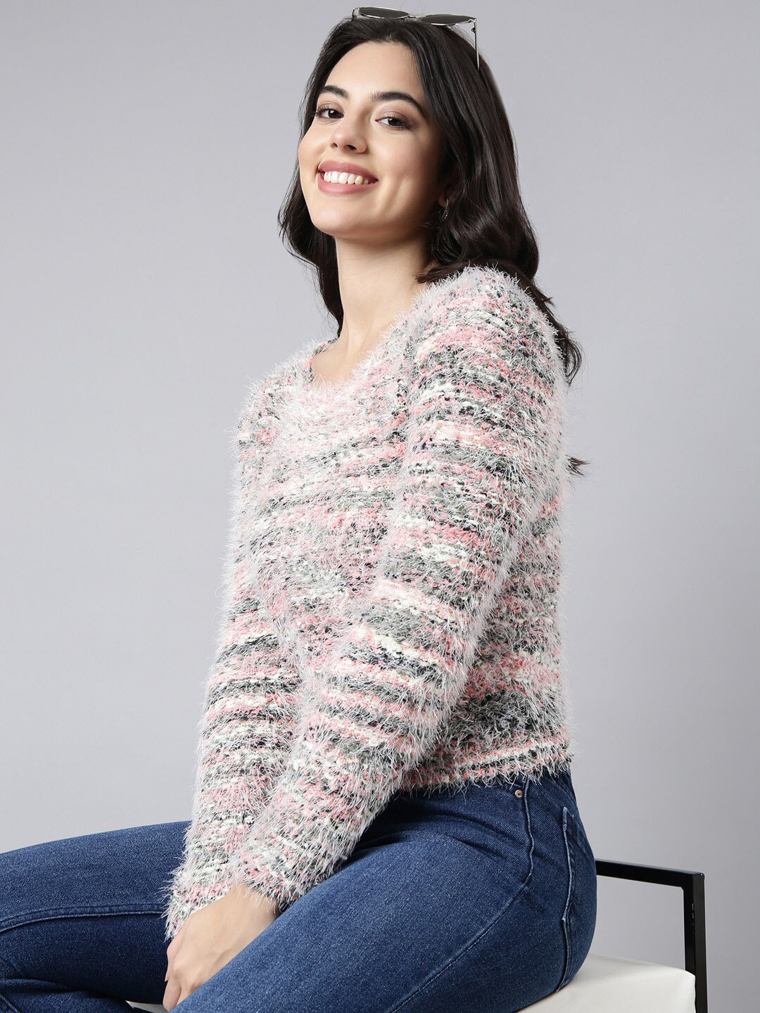 

SHOWOFF Round Neck Long Sleeves Top, Peach