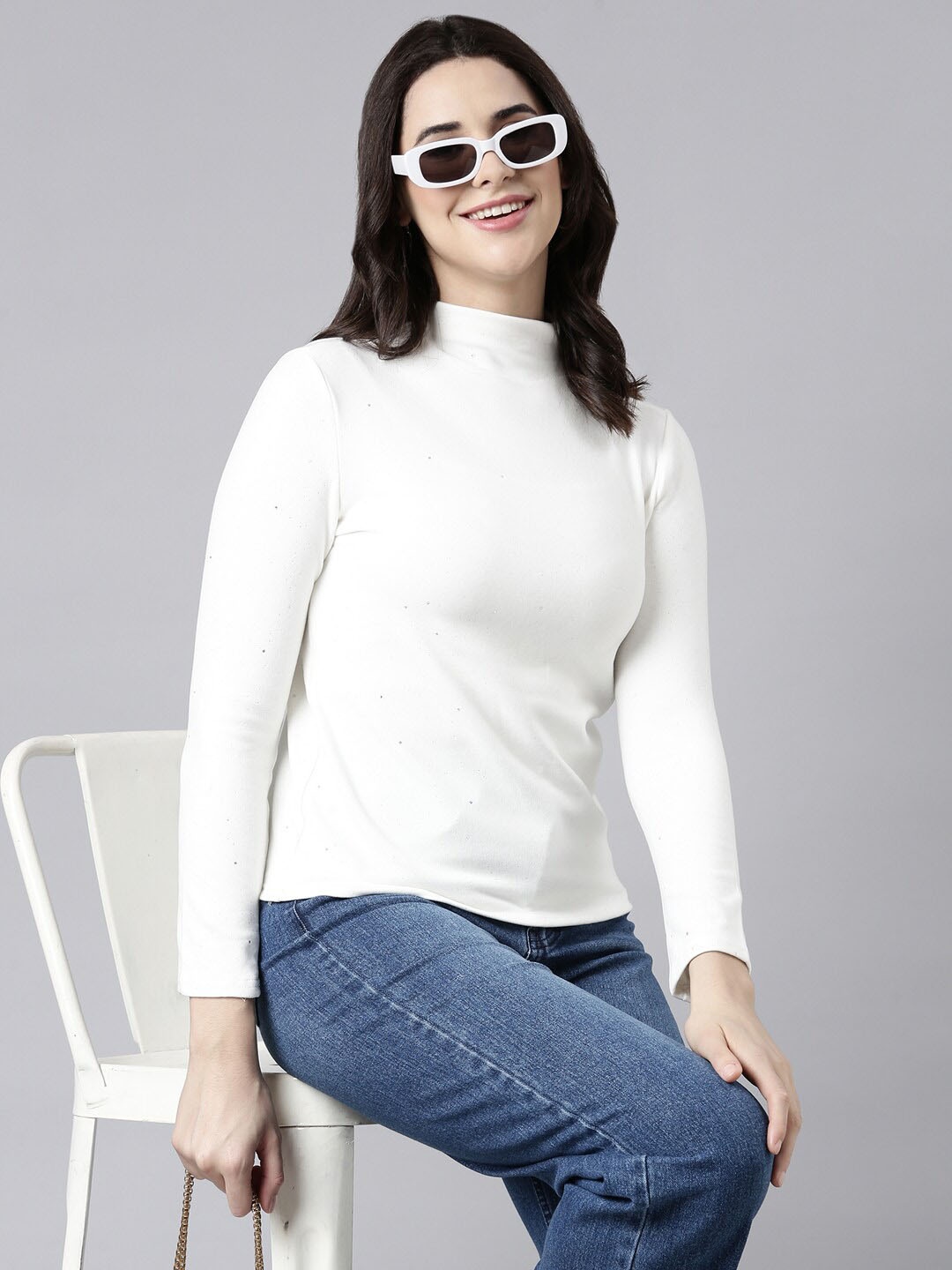 

SHOWOFF High Neck Long Sleeves Regular Top, Off white