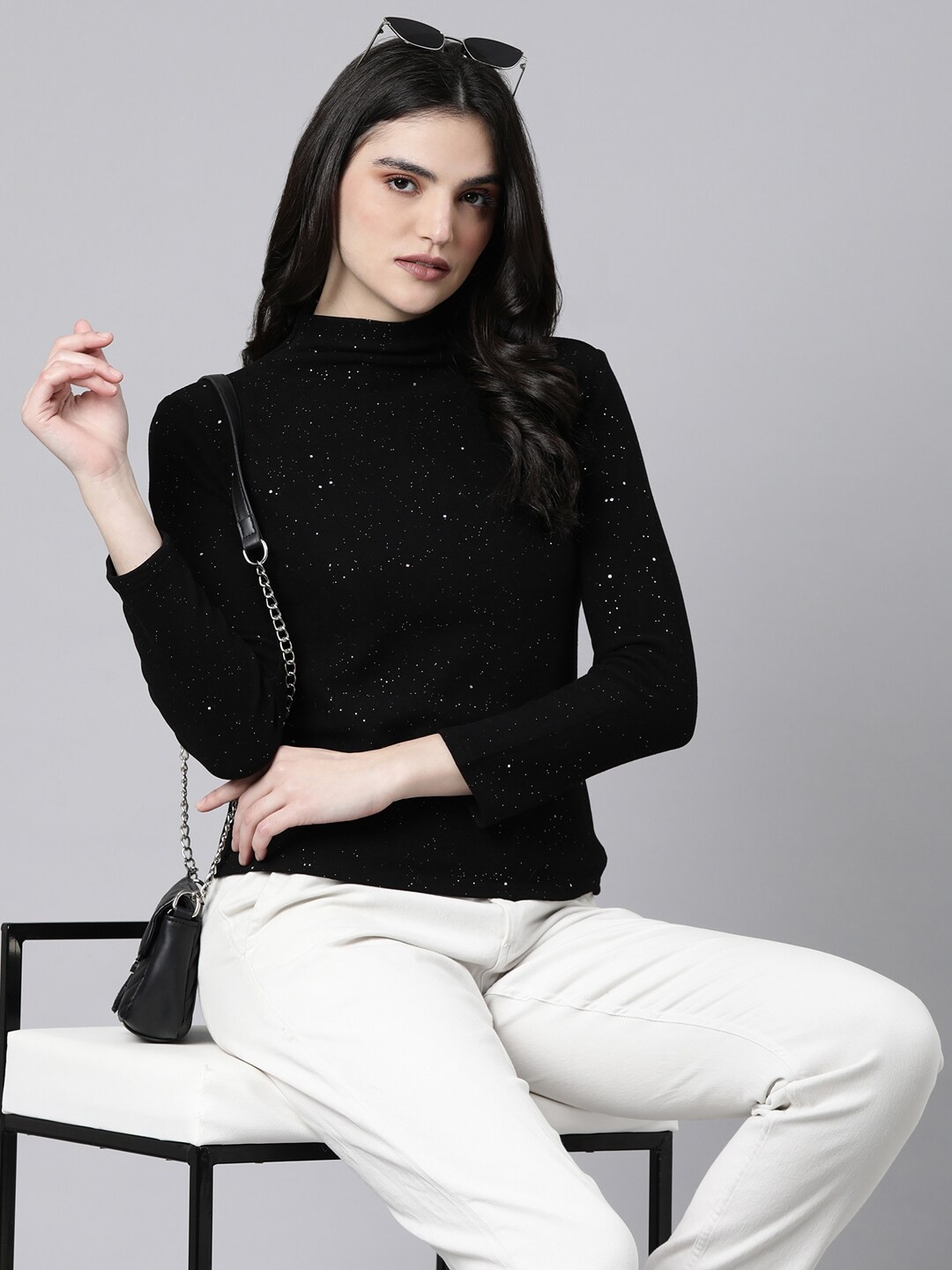 

SHOWOFF High Neck Long Sleeves Top, Black