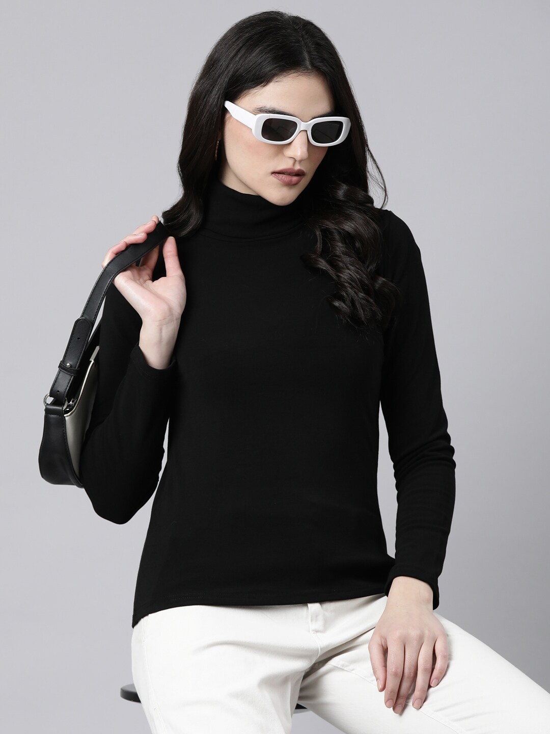 

SHOWOFF Turtle Neck Long Sleeves Regular Top, Black