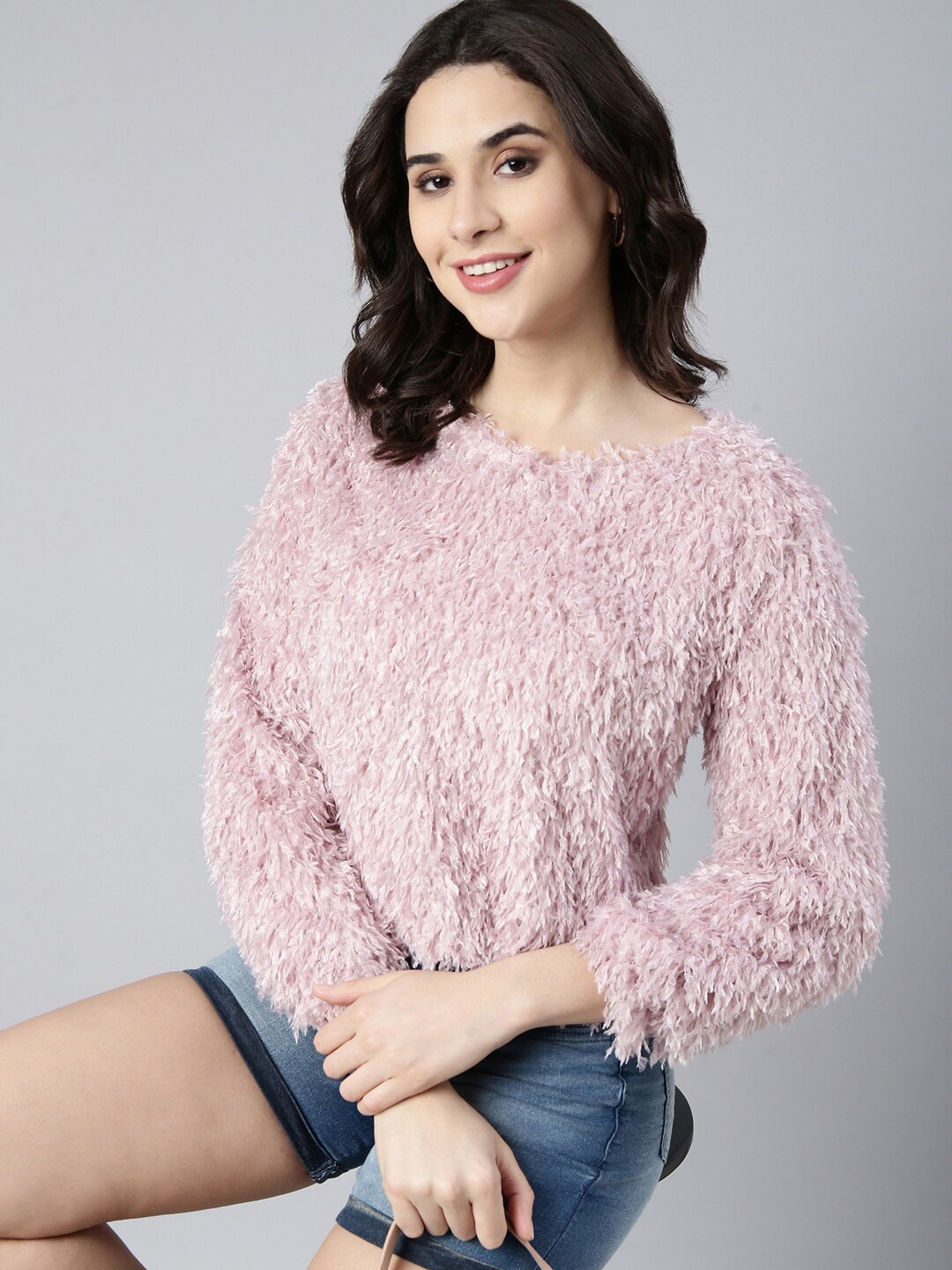 

SHOWOFF Self Design Fringed Top, Lavender