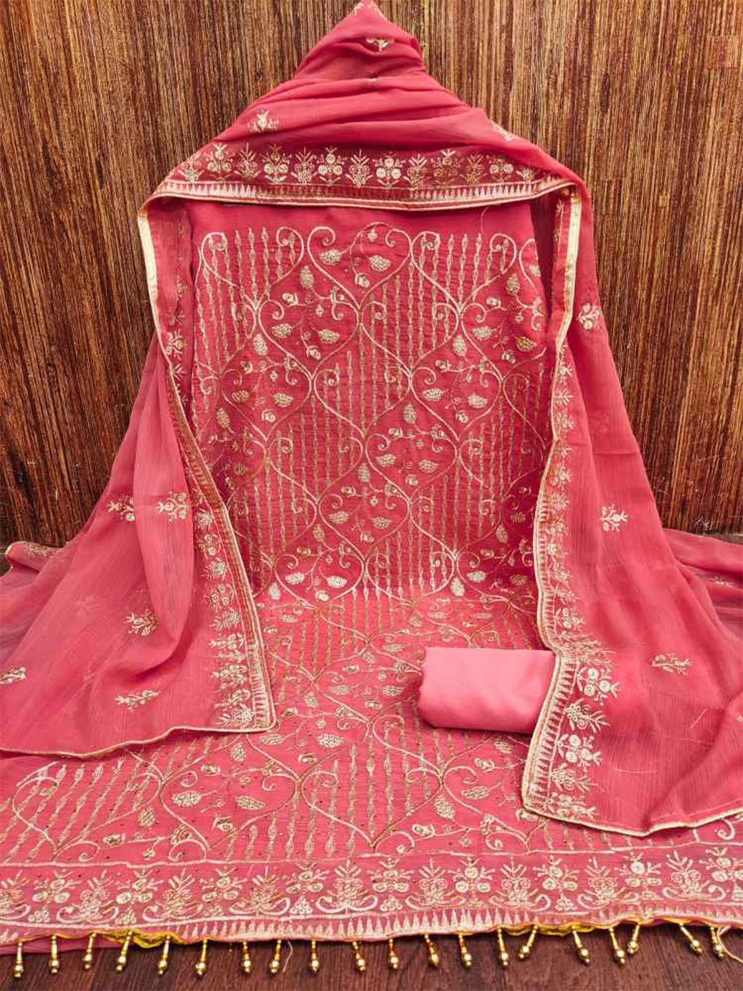 

faxofab Unstitched Dress Material, Pink