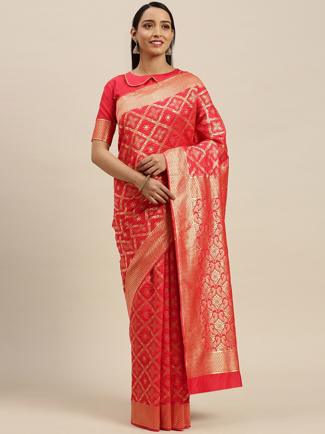 

Somras Ethnic Motifs Woven Design Zari Kanjeevaram Saree, Red
