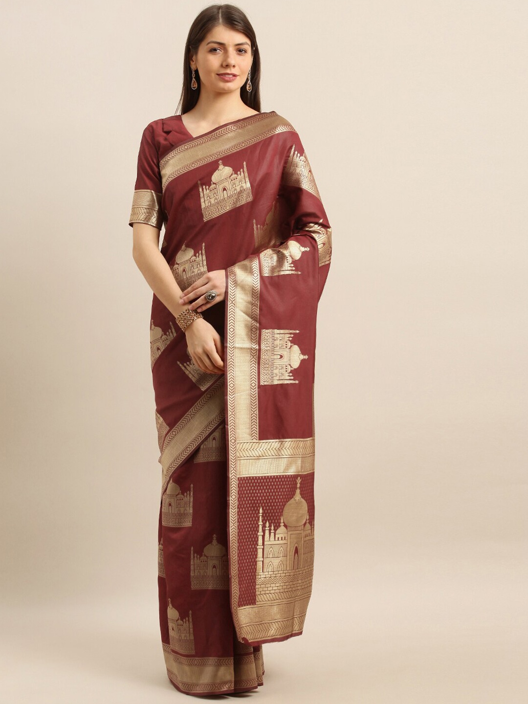 

Somras Ethnic Motifs Woven Design Zari Kanjeevaram Saree, Maroon