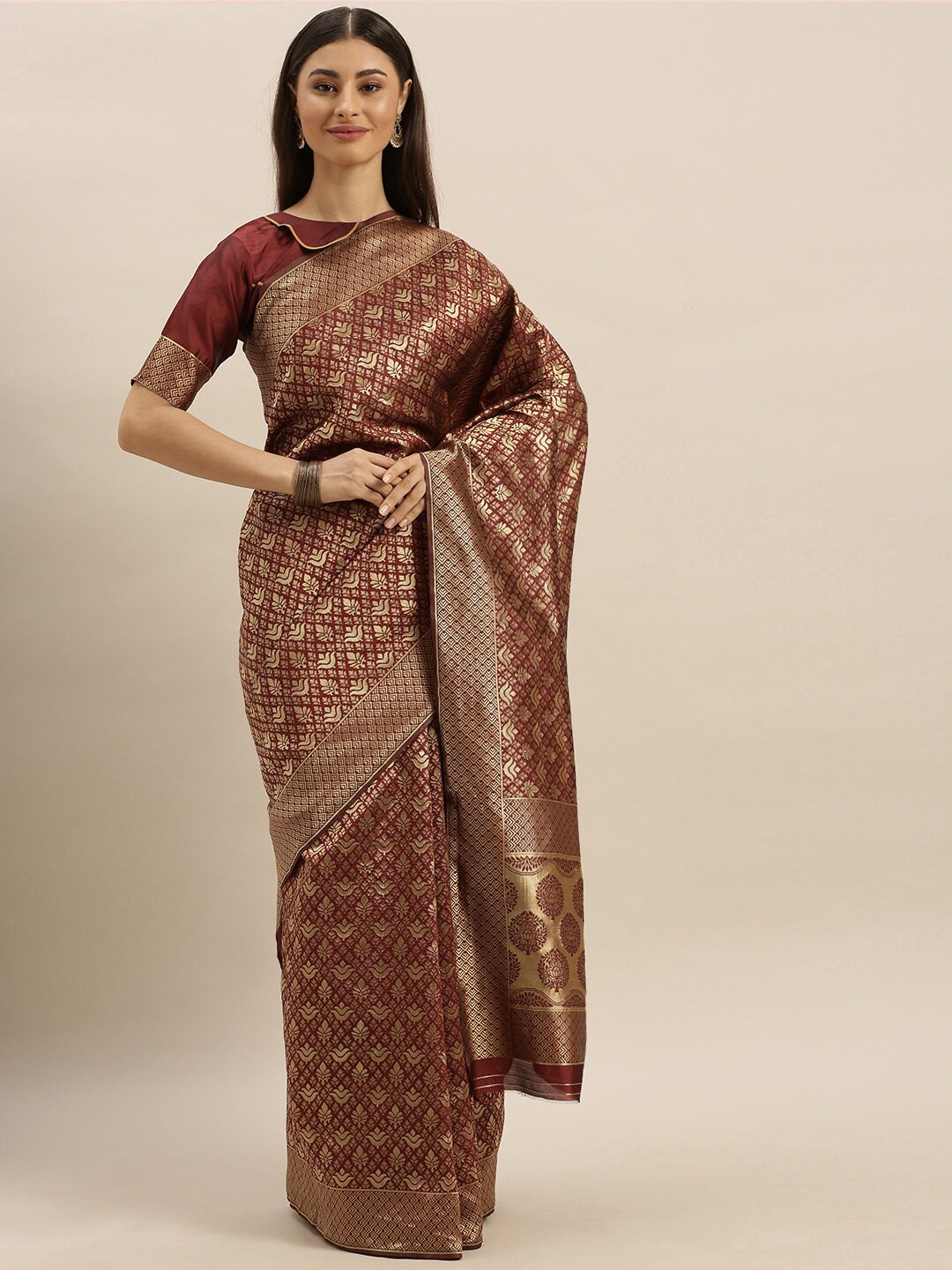 

Somras Ethnic Motifs Woven Design Zari Kanjeevaram Saree, Maroon