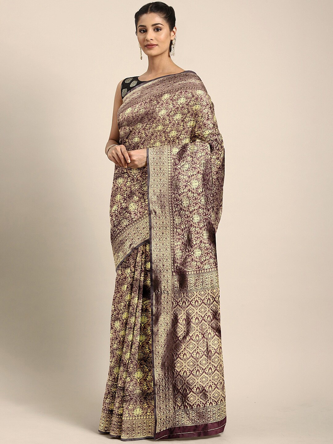 

Somras Woven Design Zari Silk Blend Jamdani Saree, Purple