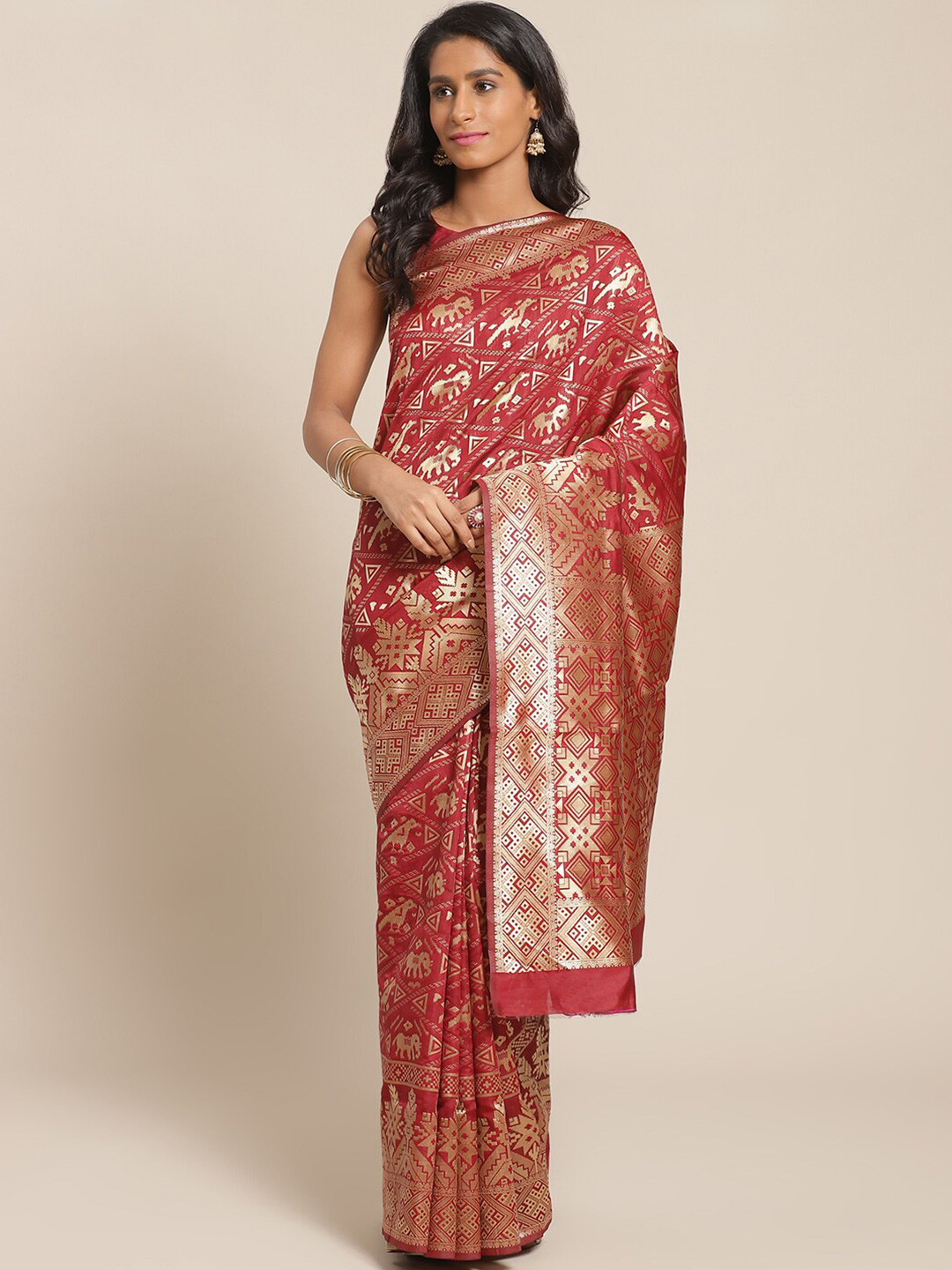 

Somras Ethnic Motifs Woven Design Zari Kanjeevaram Saree, Maroon