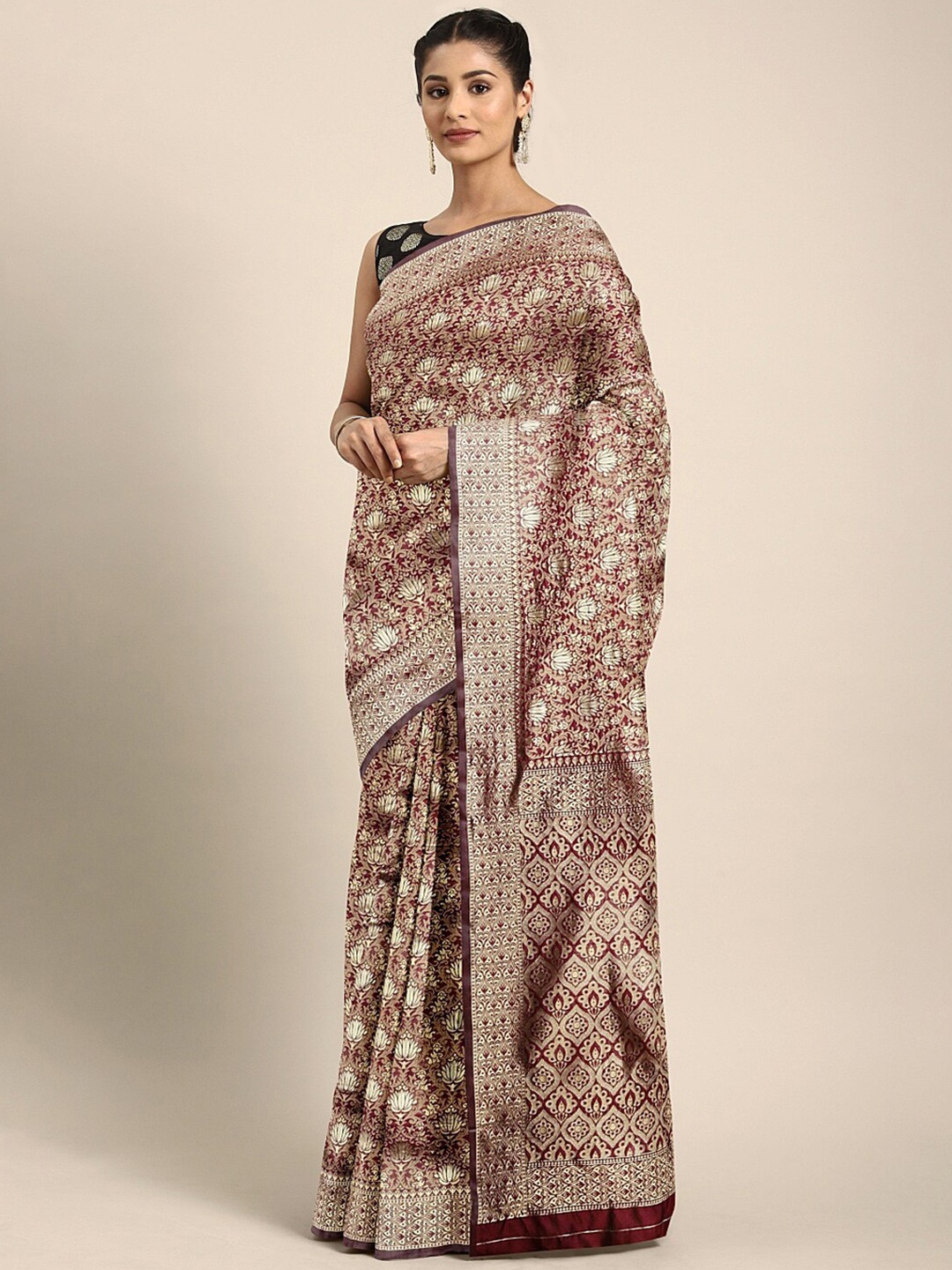 

Somras Floral Woven Design Zari Jamdani Saree, Brown