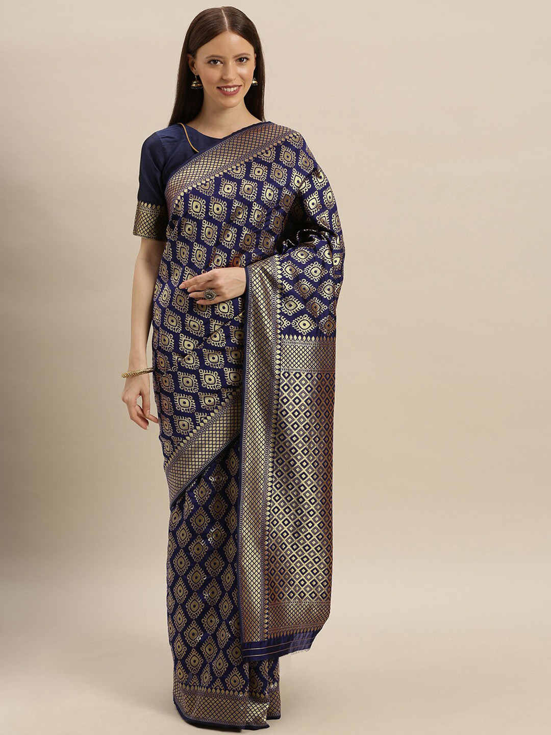 

Somras Ethnic Motifs Woven Design Zari Kanjeevaram Saree, Navy blue