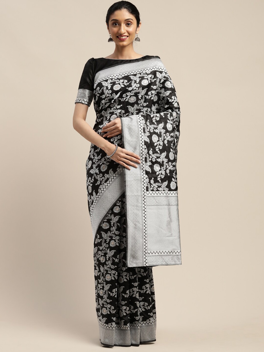 

Somras Woven Design Zari Silk Blend Banarasi Saree, Black