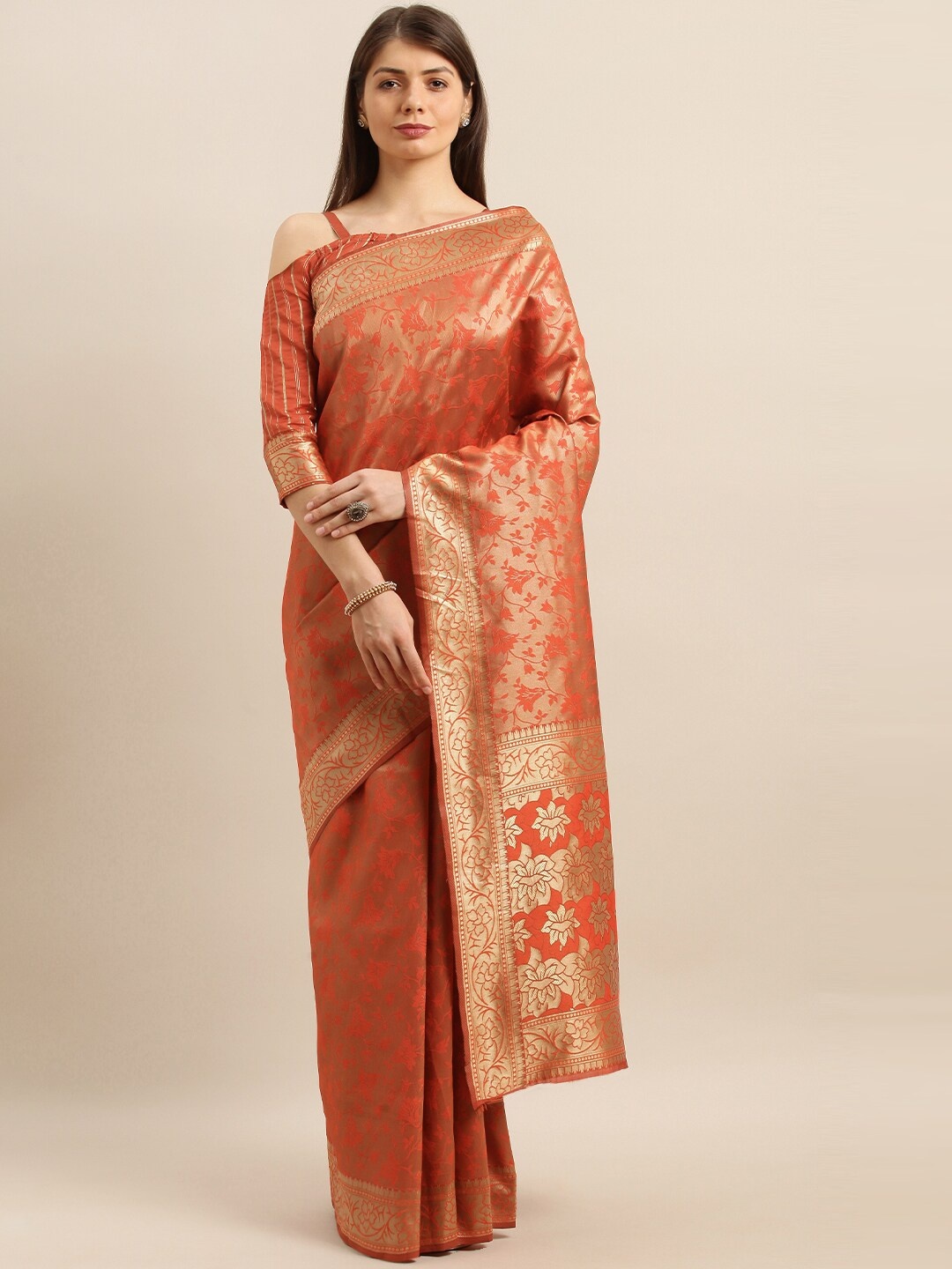 

Somras Ethnic Motifs Woven Design Zari Kanjeevaram Saree, Orange