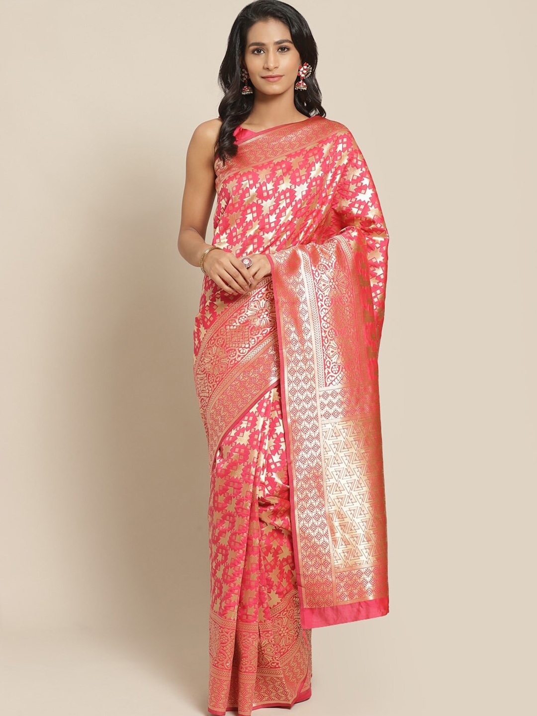 

Somras Ethnic Motifs Woven Design Zari Kanjeevaram Saree, Rose