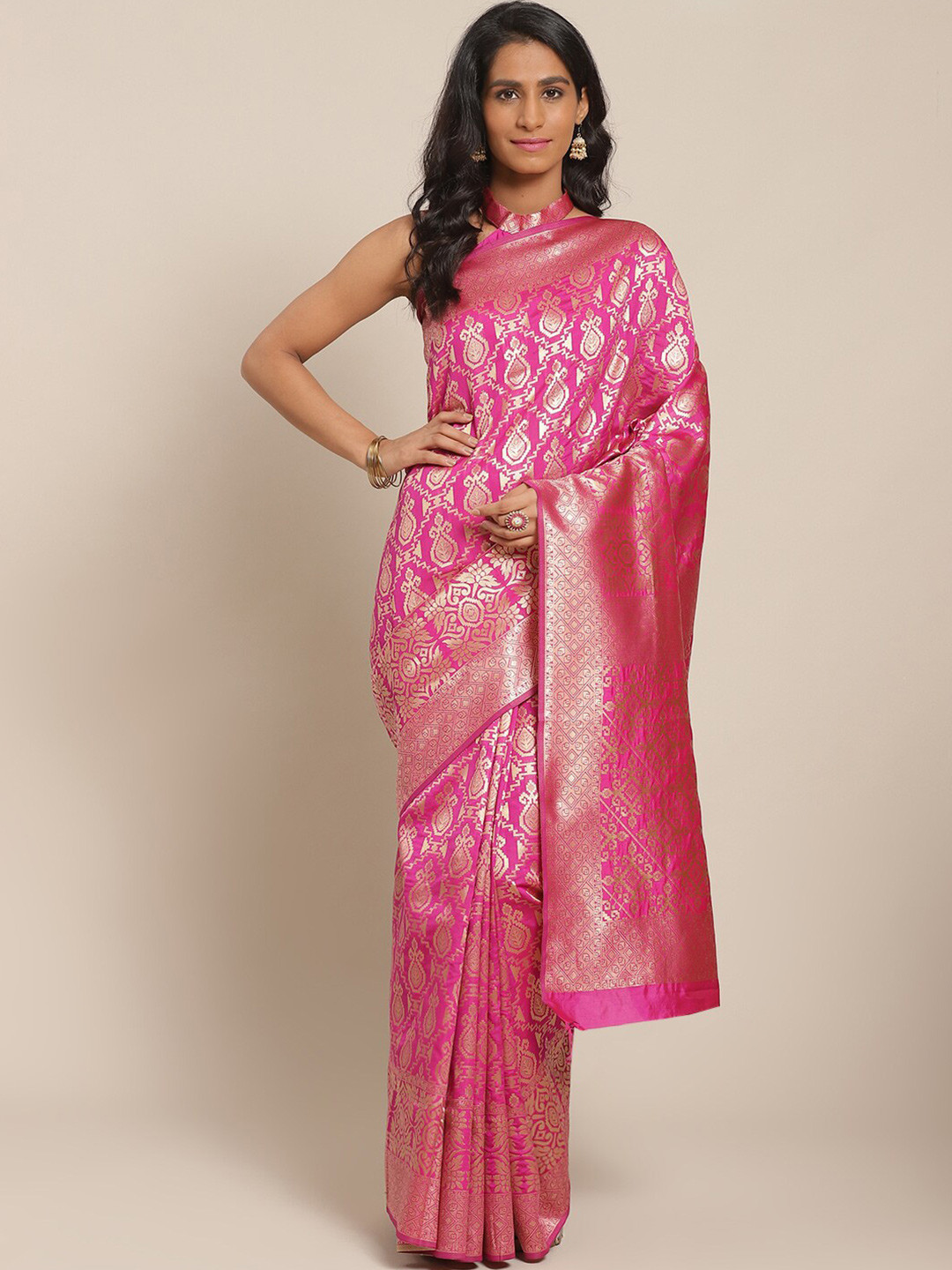 

Somras Ethnic Motifs Woven Design Zari Kanjeevaram Saree, Pink