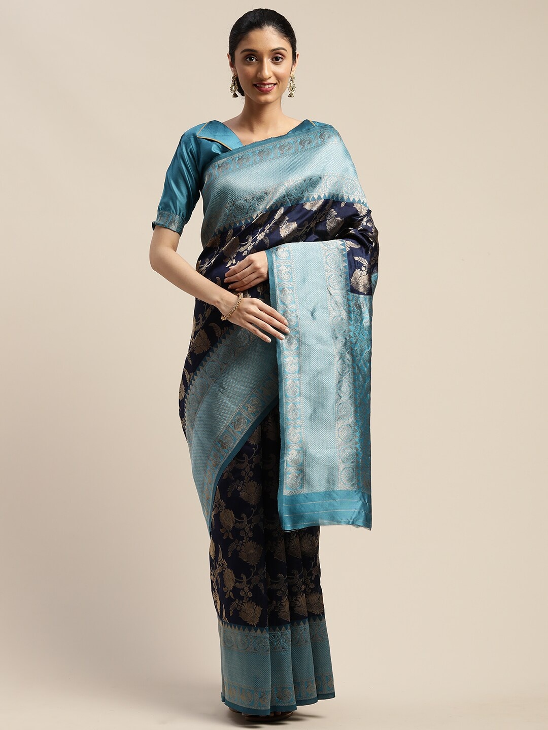 

Somras Floral Woven Design Zari Maheshwari Saree, Blue