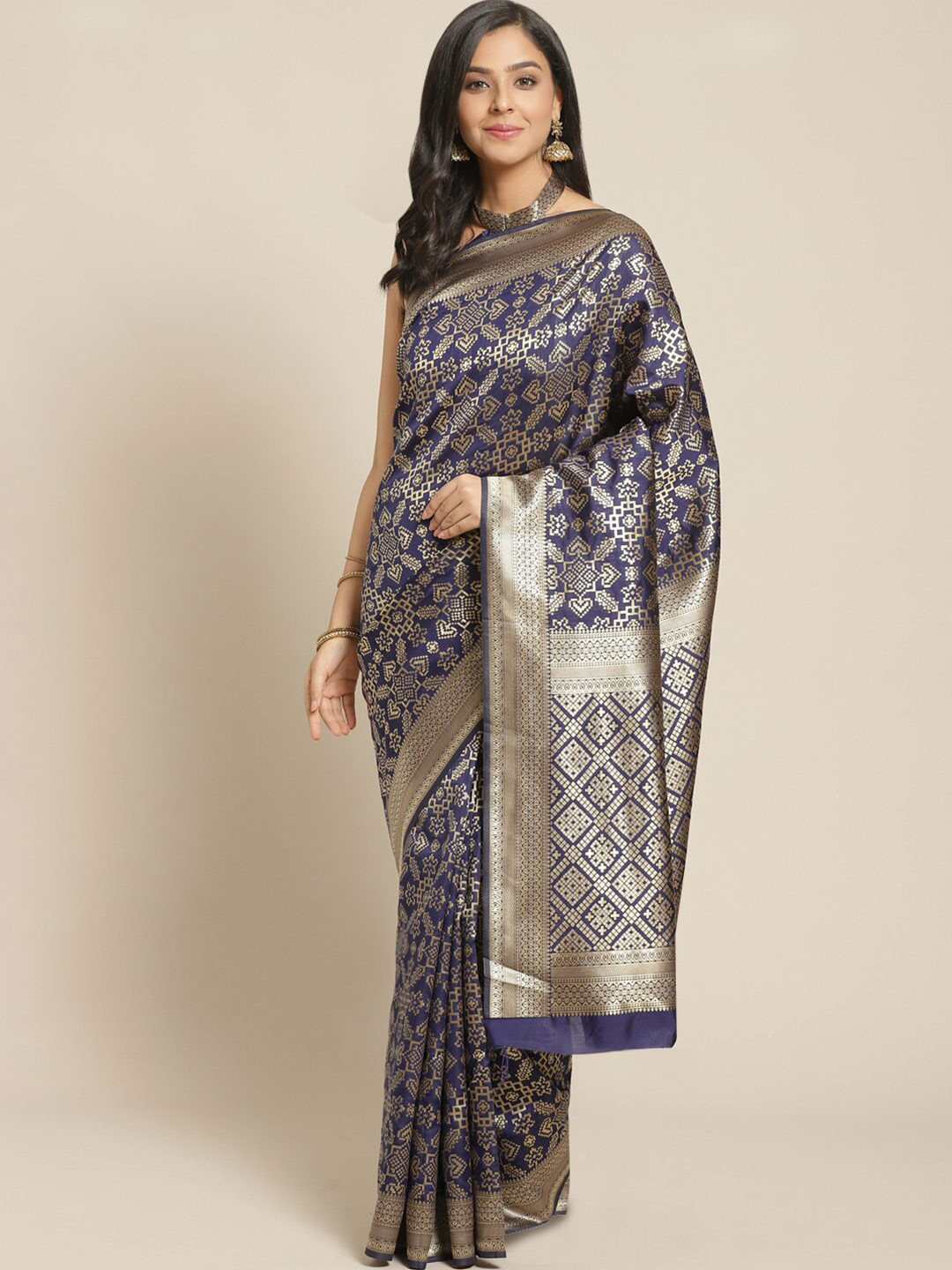 

Somras Ethnic Motifs Woven Design Zari Kanjeevaram Saree, Navy blue