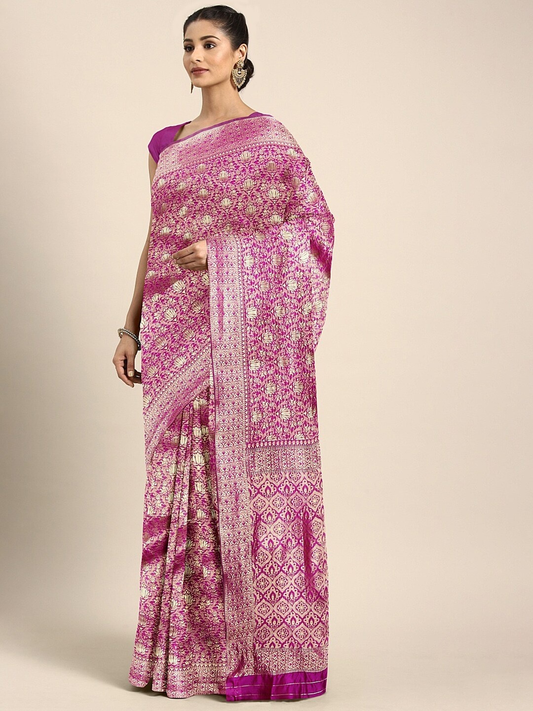 

Somras Woven Design Zari Silk Blend Jamdani Saree, Pink