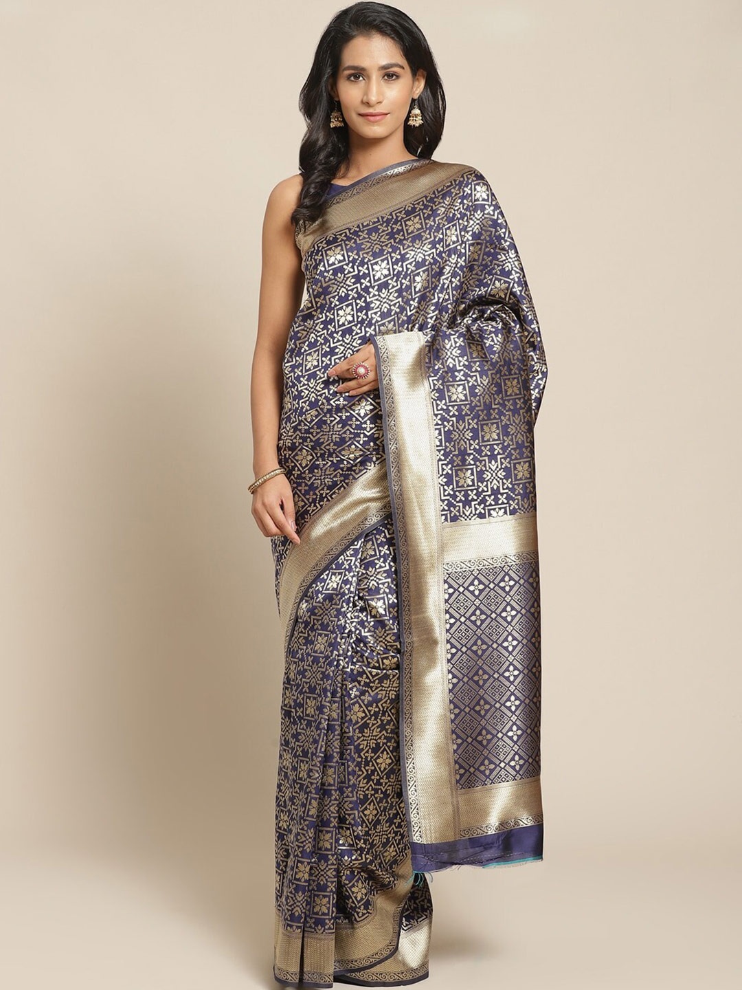 

Somras Ethnic Motifs Woven Design Zari Kanjeevaram Saree, Navy blue