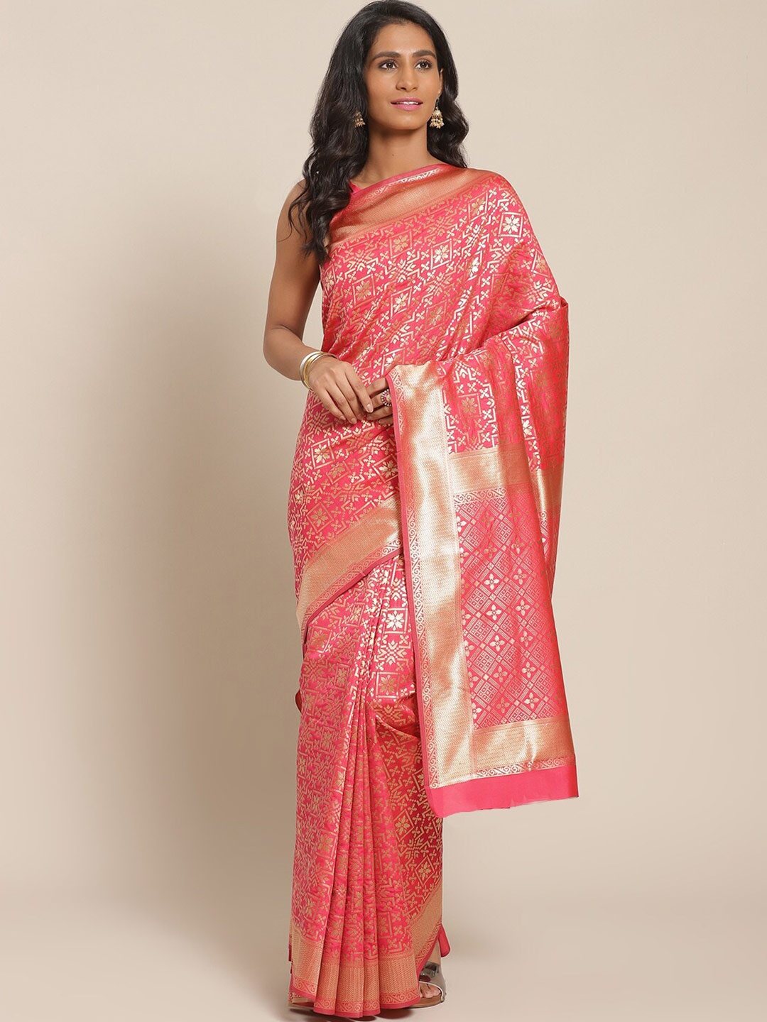 

Somras Ethnic Motifs Woven Design Zari Kanjeevaram Saree, Pink