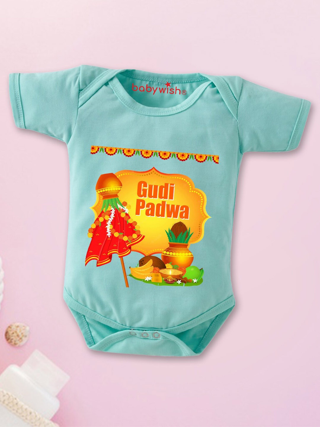 

Babywish Infants Printed Stretchable Breathable Cotton Bodysuit, Sea green