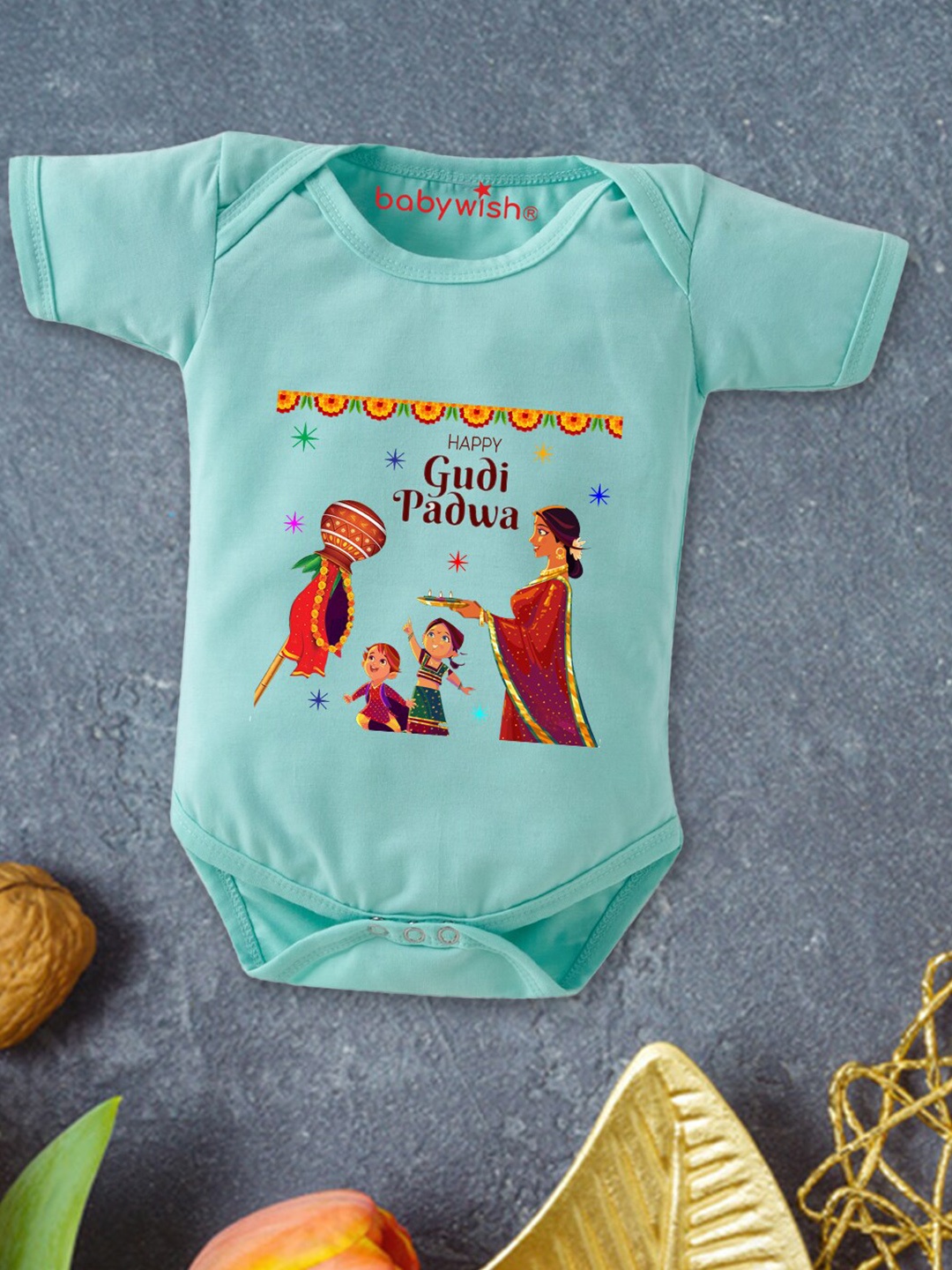 

Babywish Infants Typography Printed Cotton Bodysuit, Sea green