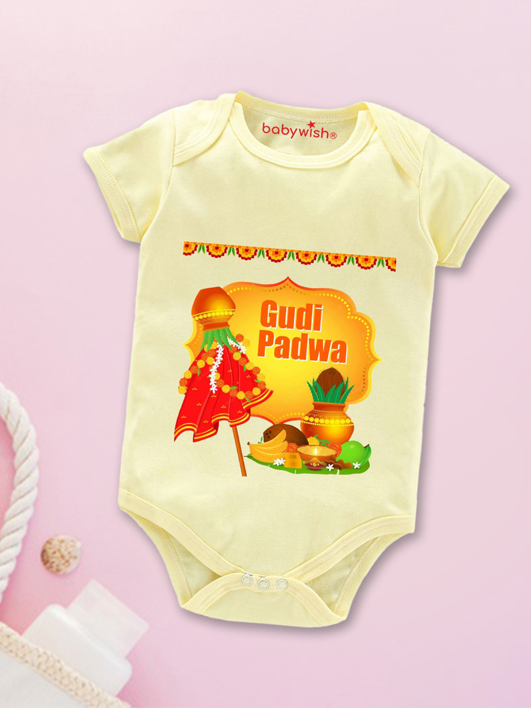 

Babywish Infants Printed Stretchable Breathable Cotton Bodysuit, Yellow