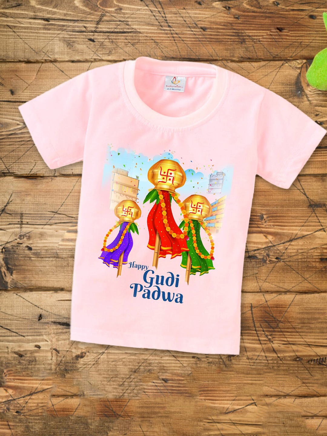 

Babywish Kids Gudi Padwa Graphic Printed Relaxed Fit Cotton T-shirt, Pink