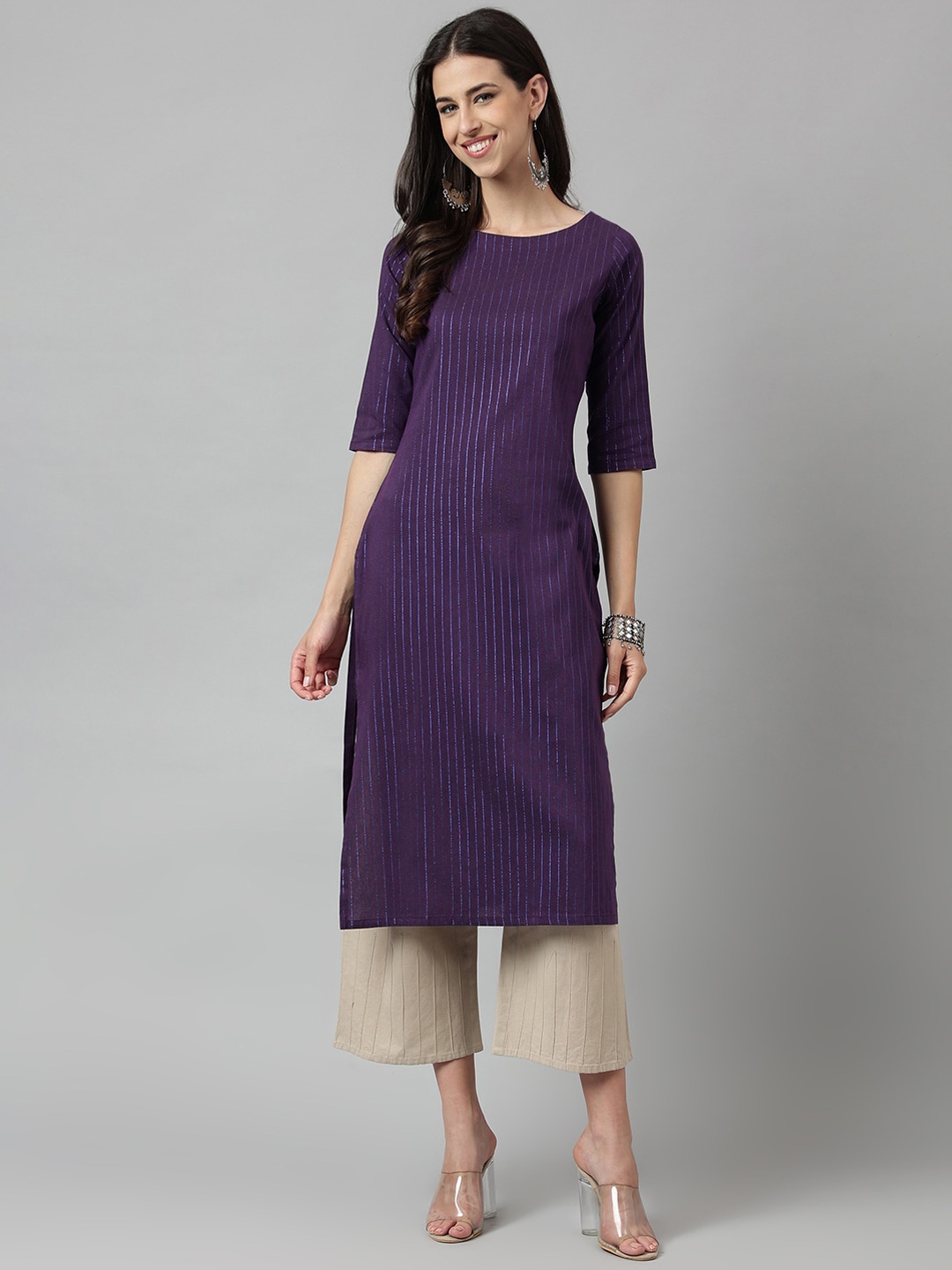 

Shaily Women Geometric Flared Sleeves Sequinned Kurta, Violet
