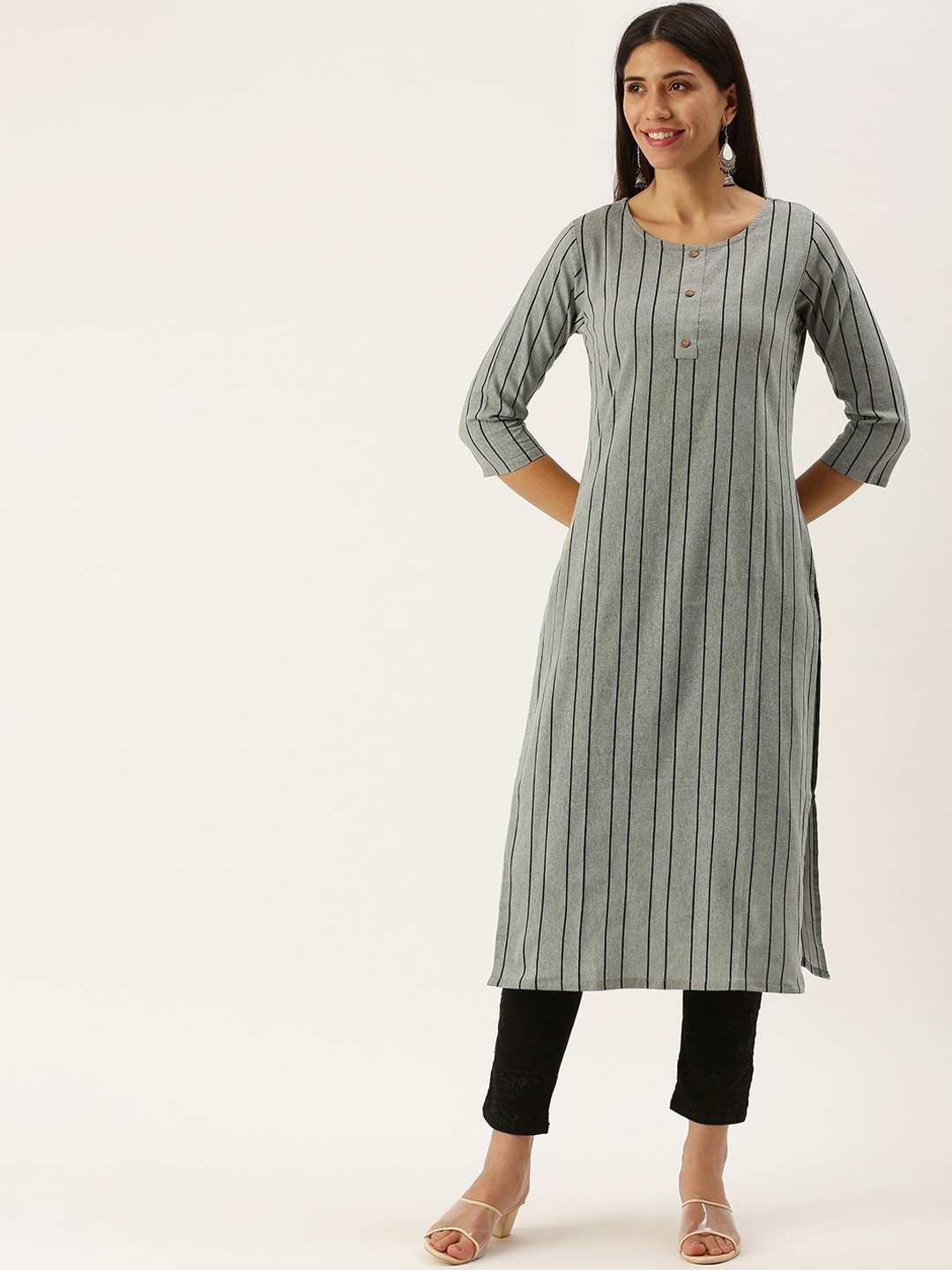 

Shaily Women Striped Sequinned Kurta, Grey