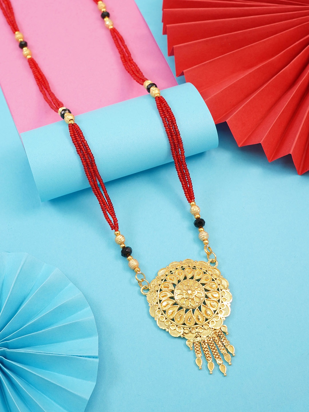 

Ramdev Art Fashion Jwellery Gold-Plated Studded and Beaded Mangalsutra