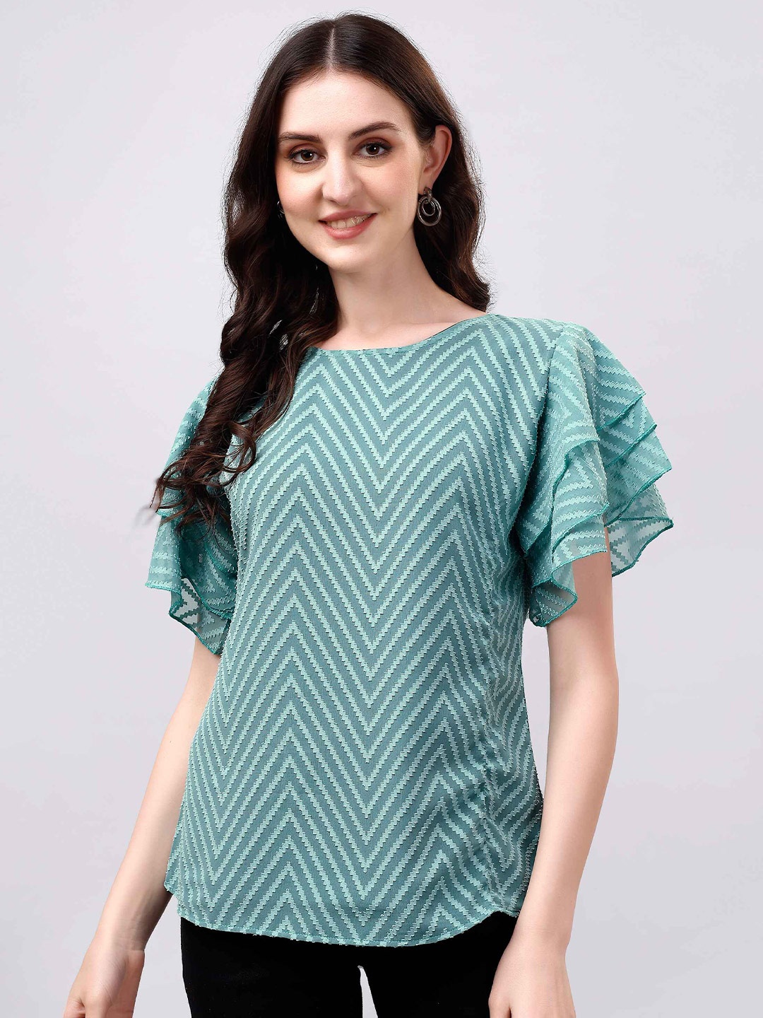 

Paralians Self Design Textured Casual Top, Sea green