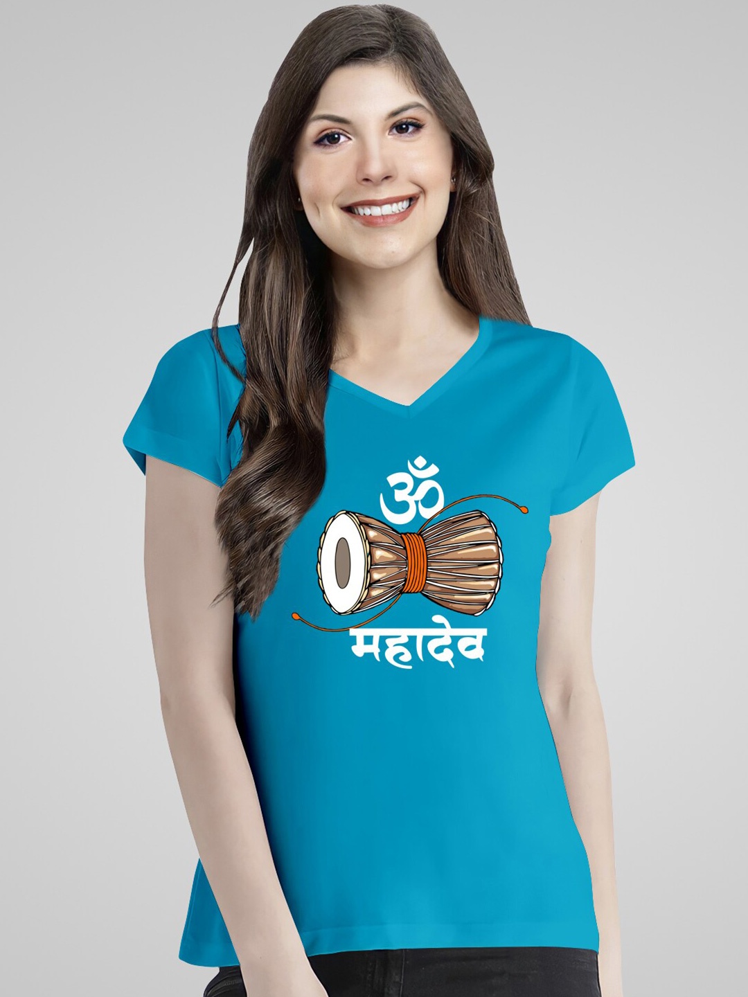 

Pootlu MahadevDamru Graphic Printed Pure Cotton T-shirt, Turquoise blue