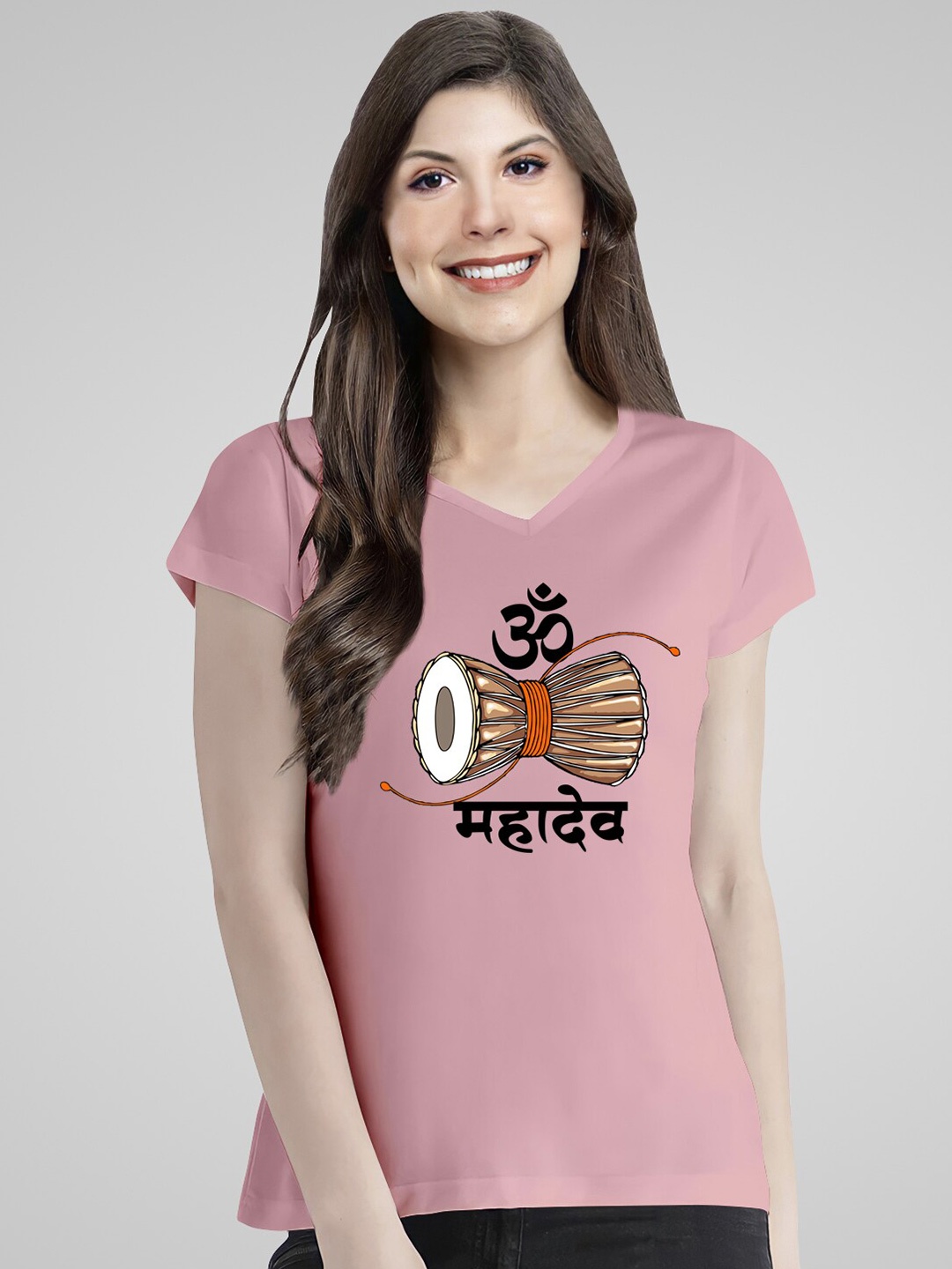 

Pootlu MahadevDamru Graphic Printed Pure Cotton T-shirt, Pink