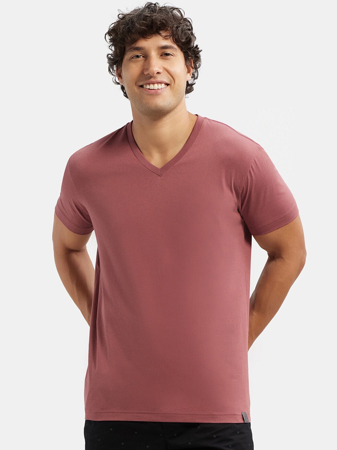 

Jockey Super Combed Cotton Rich Solid V Neck Half Sleeve Tshirt-2726, Mauve