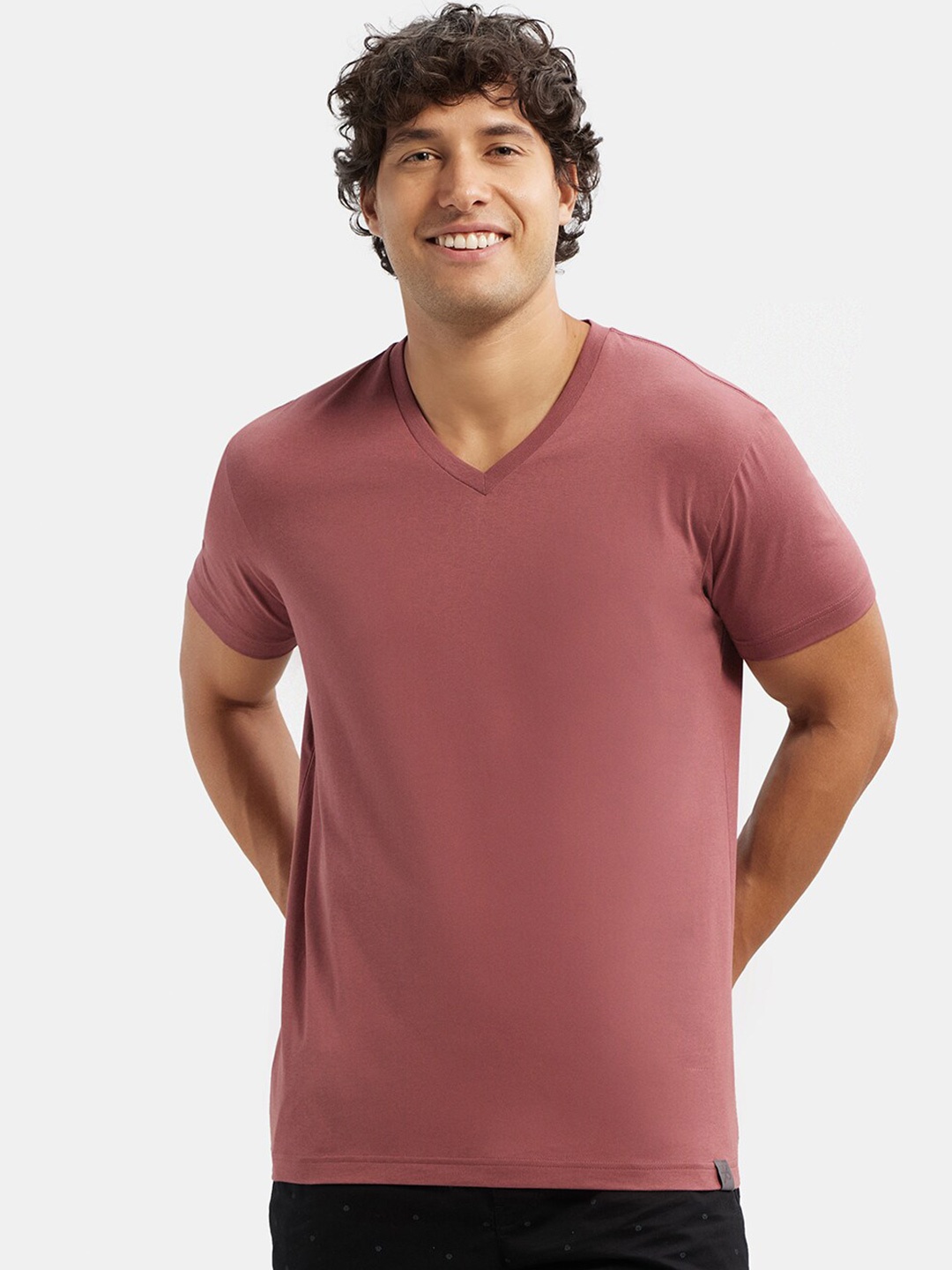 

Jockey Super Combed Cotton Rich Solid V Neck Half Sleeve Tshirt-2726, Mauve