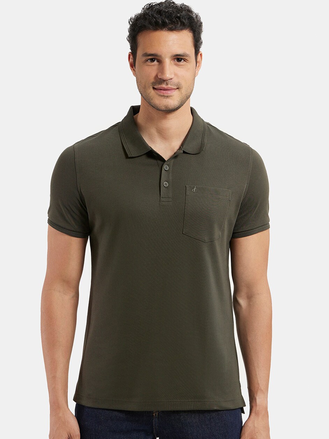 

Jockey Super Combed Cotton Rich Solid Half Sleeve Polo Tshirt with Chest Pocket-3913, Olive