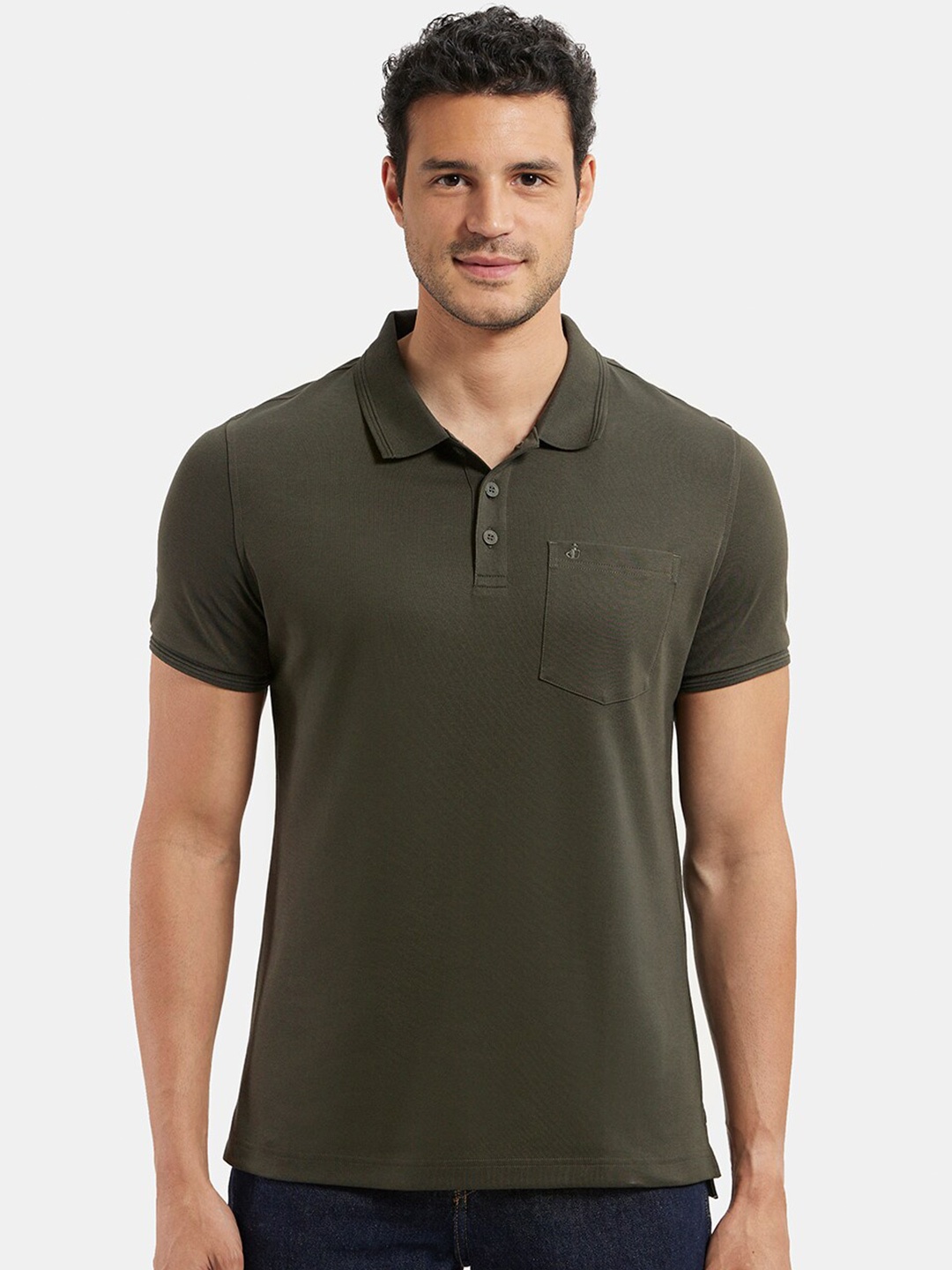 

Jockey Super Combed Cotton Rich Solid Half Sleeve Polo Tshirt with Chest Pocket-3913, Olive