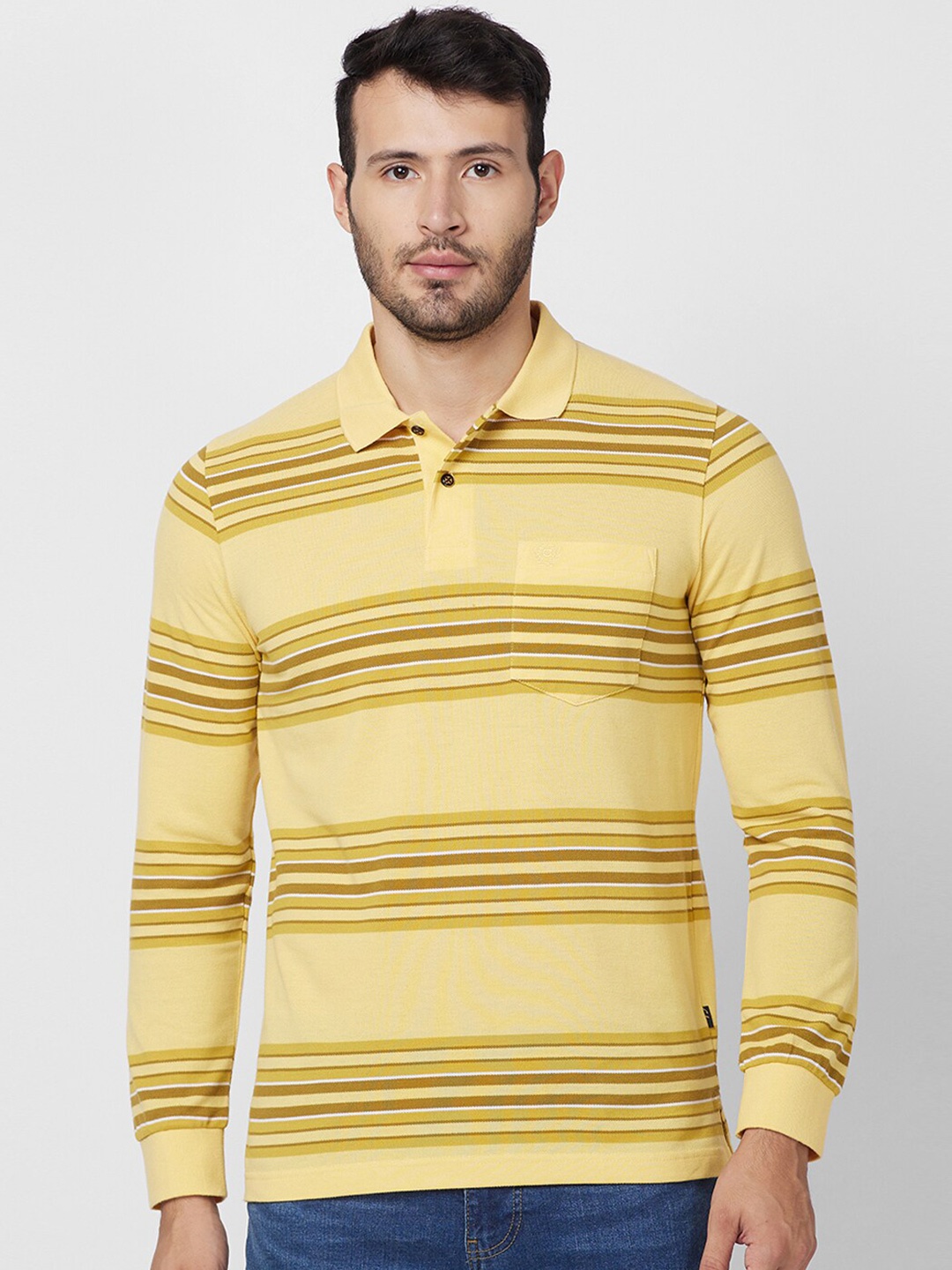 

CELSIUS Striped Polo Collar T-shirt, Yellow