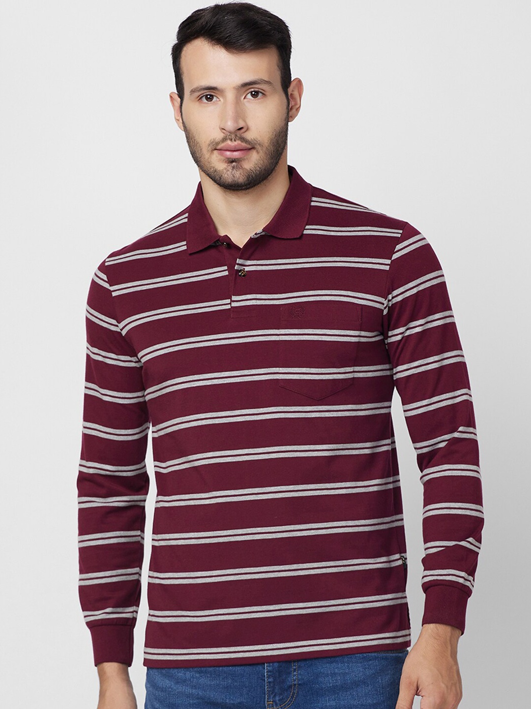 

CELSIUS Striped Polo Collar T-shirt, Maroon