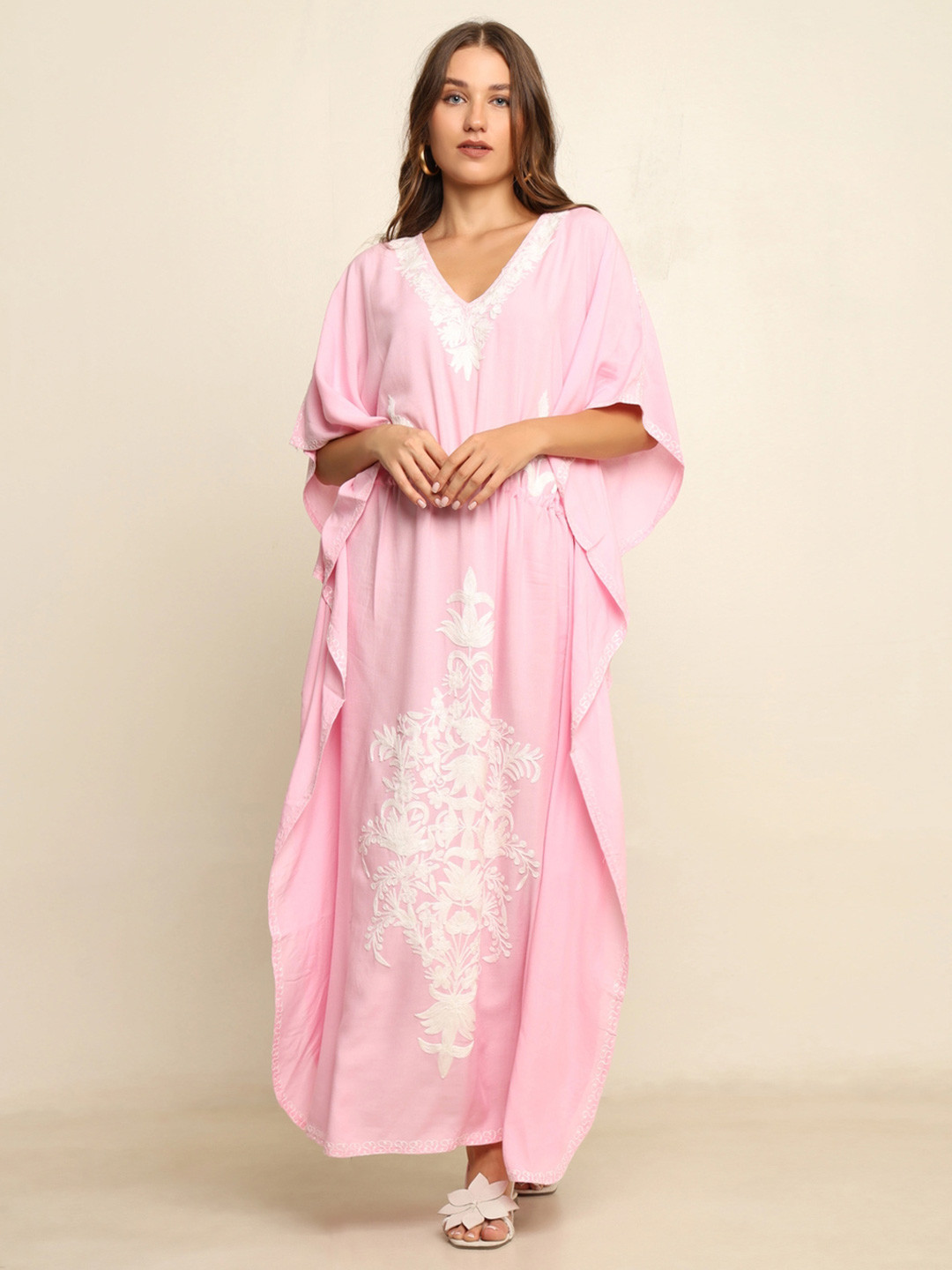 

CRAFTBAZAR Embroidered Kaftan Maxi Dress, Pink
