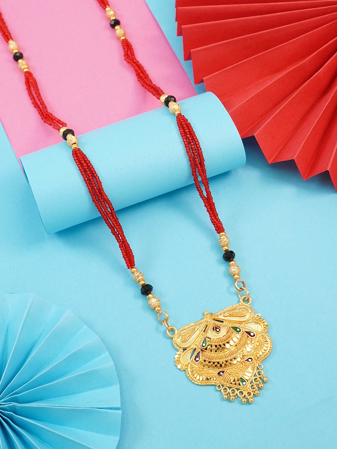 

Ramdev Art Fashion Jwellery Gold-Plated Studded and Beaded Mangalsutra