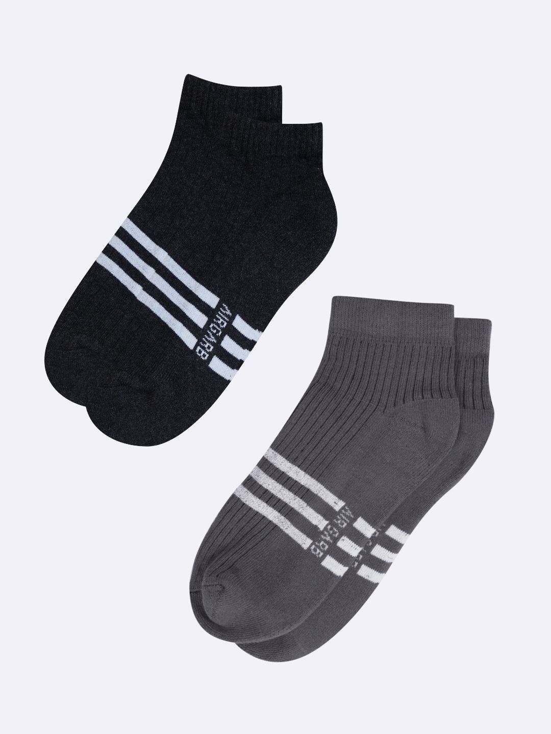 

AIR GARB Unisex Pack Of 2 Striped Breathable Ankle Length Socks, Charcoal